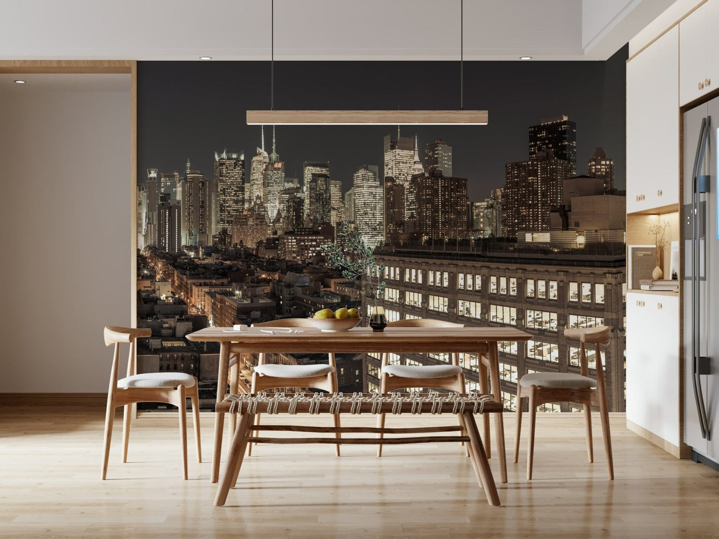 Dramatic Midnight Metropolis mural New York city view awesome art.
