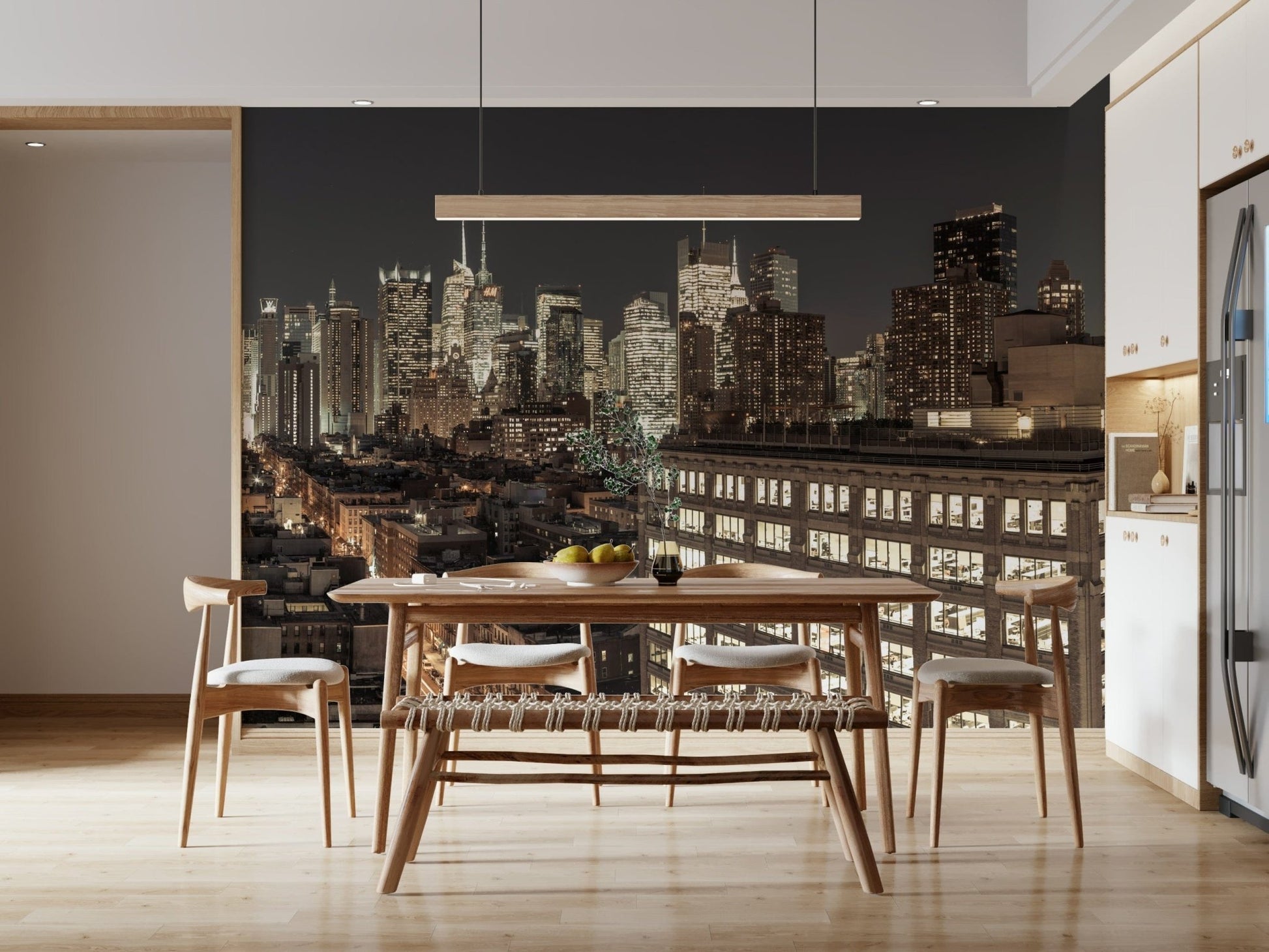 Dramatic Midnight Metropolis mural New York city view awesome art.