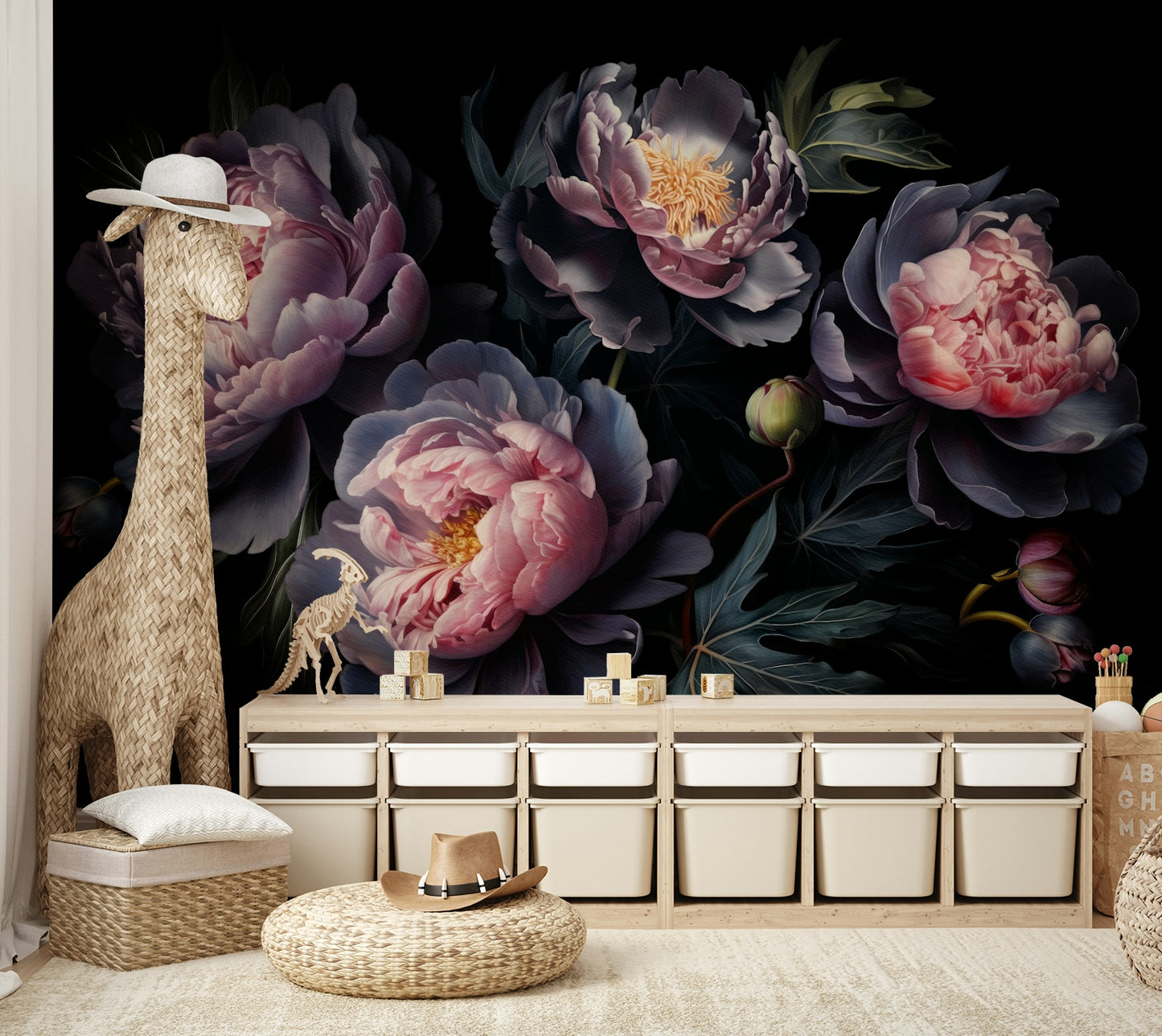 Rich purple and blue floral wallpaper

