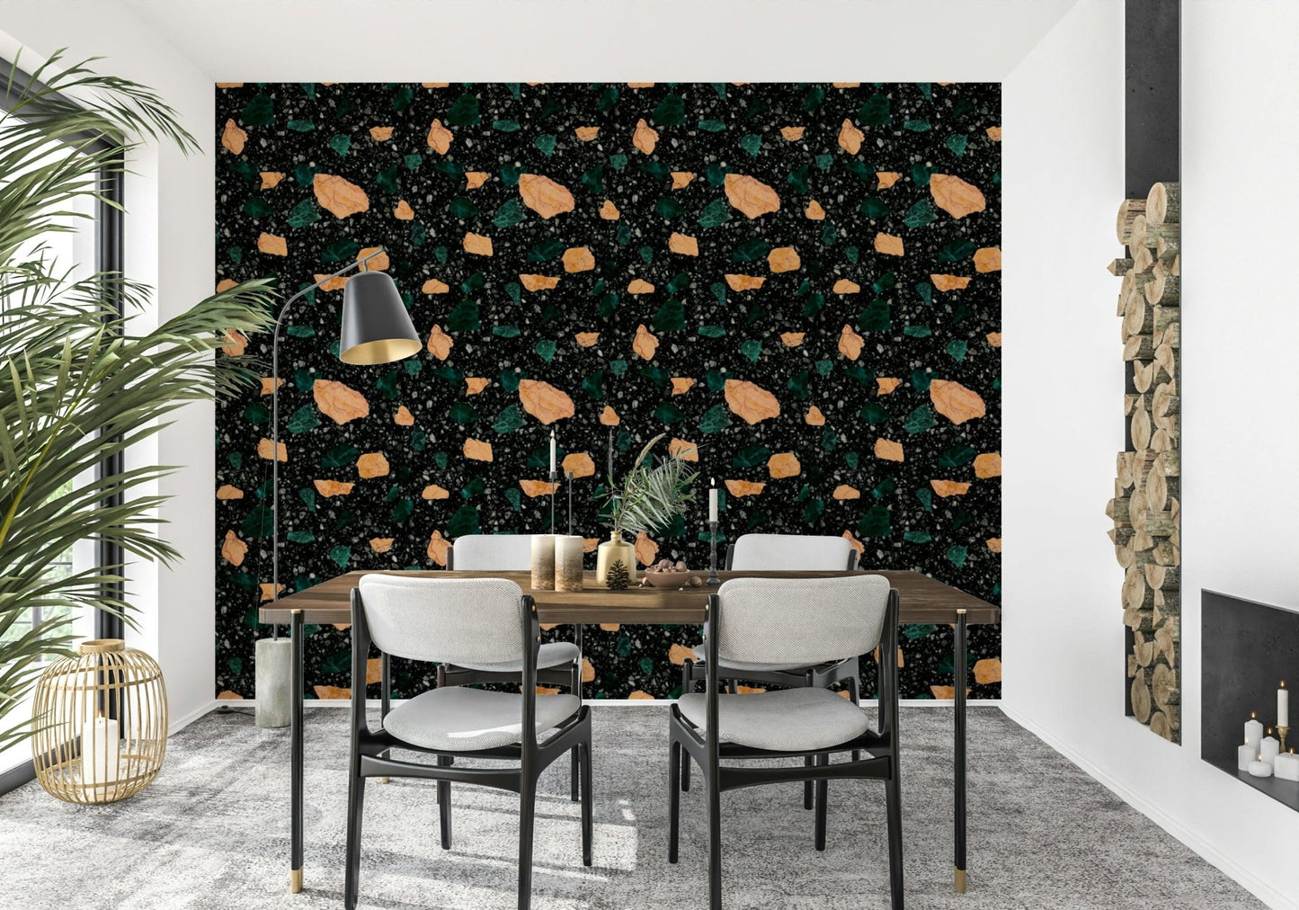 Luxury speckled Terrazzo mural striking interior finish visual.