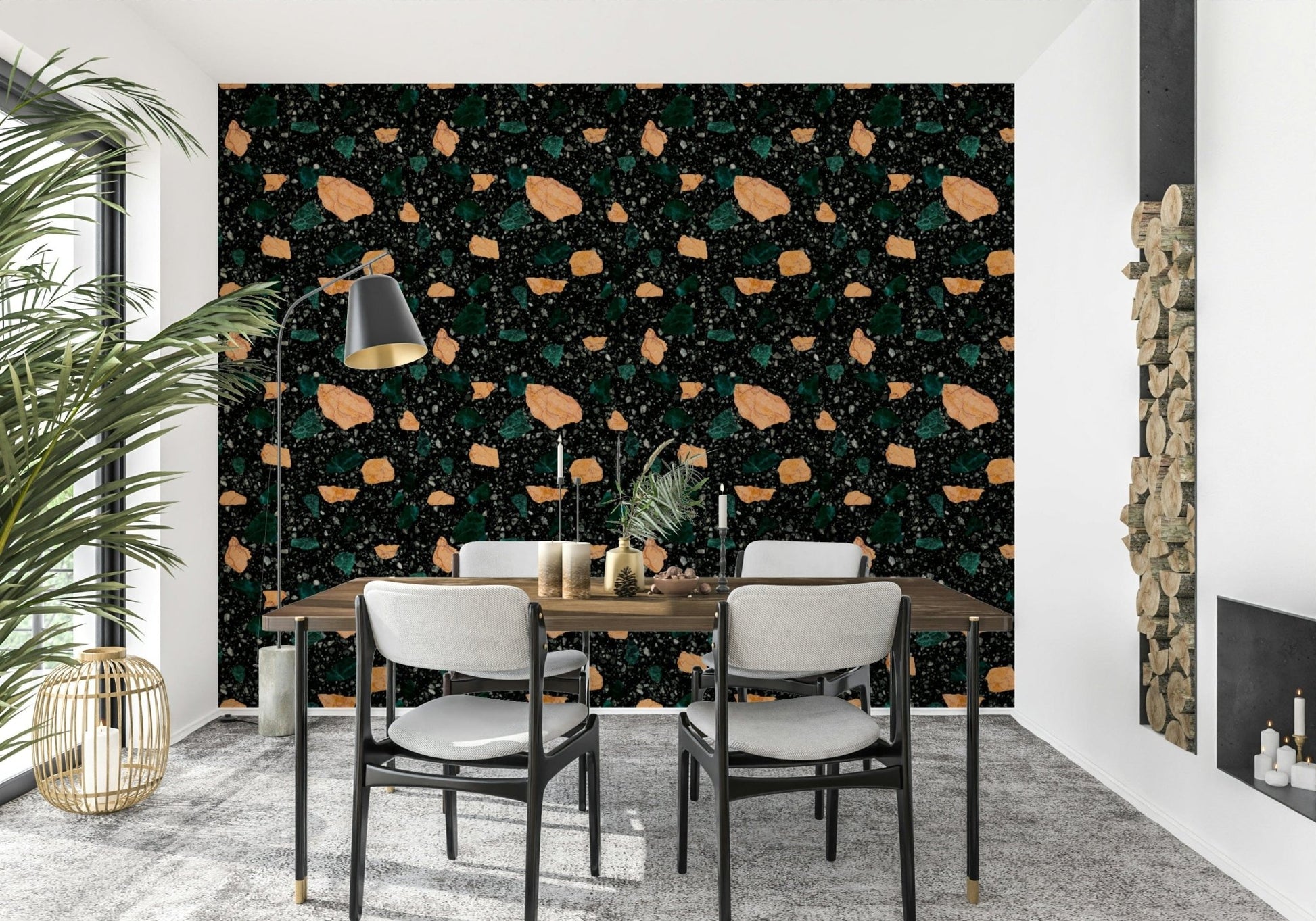 Luxury speckled Terrazzo mural striking interior finish visual.