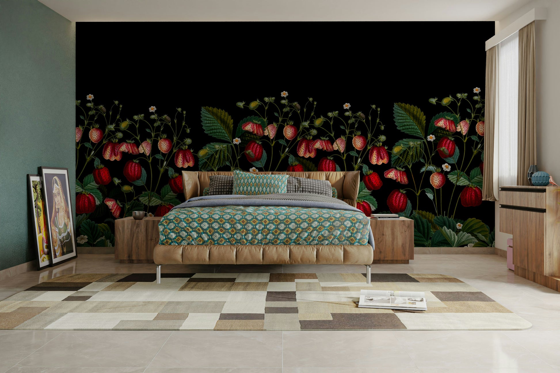 Nature-inspired mural with deep colors

