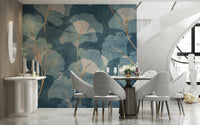 Textured Midwinter Gingko Cyanotype peel and stick wallpaper print.