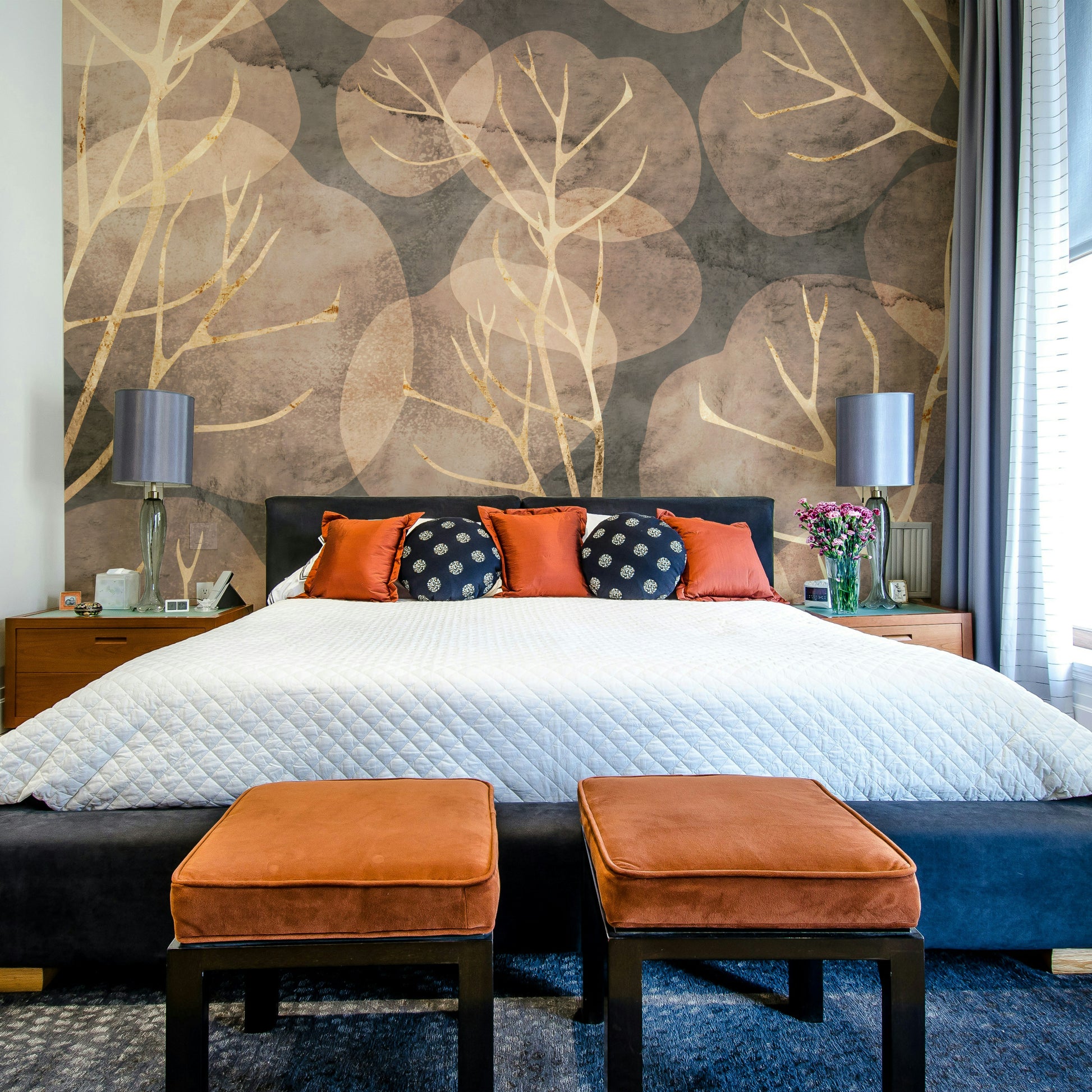 Midwinter leaf mural in warm sepia tones for cozy decor.

