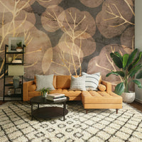 Nature-inspired sepia-toned leaf mural for a peaceful room.

