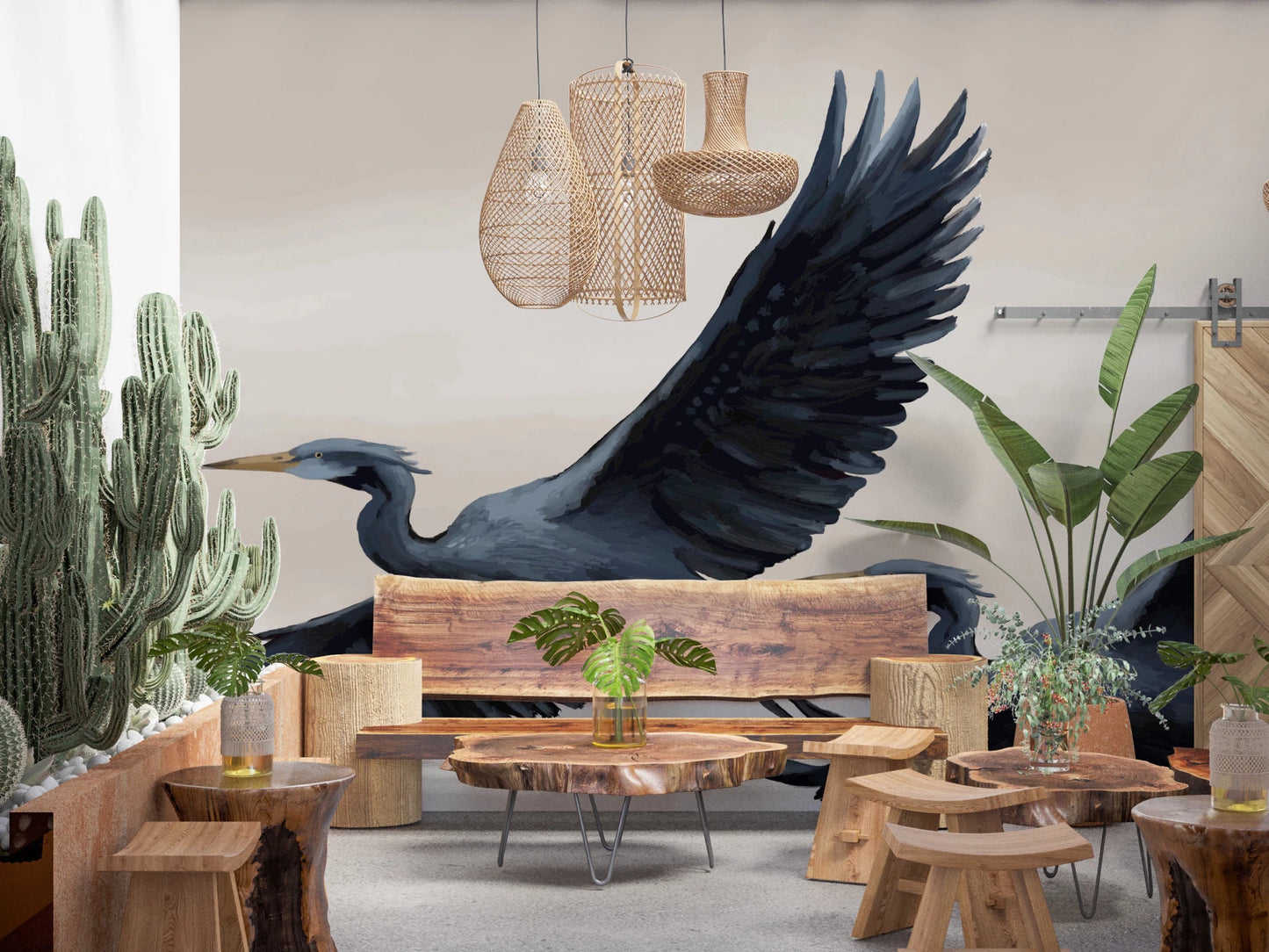 Migrating Herons Oil painting Wall Mural