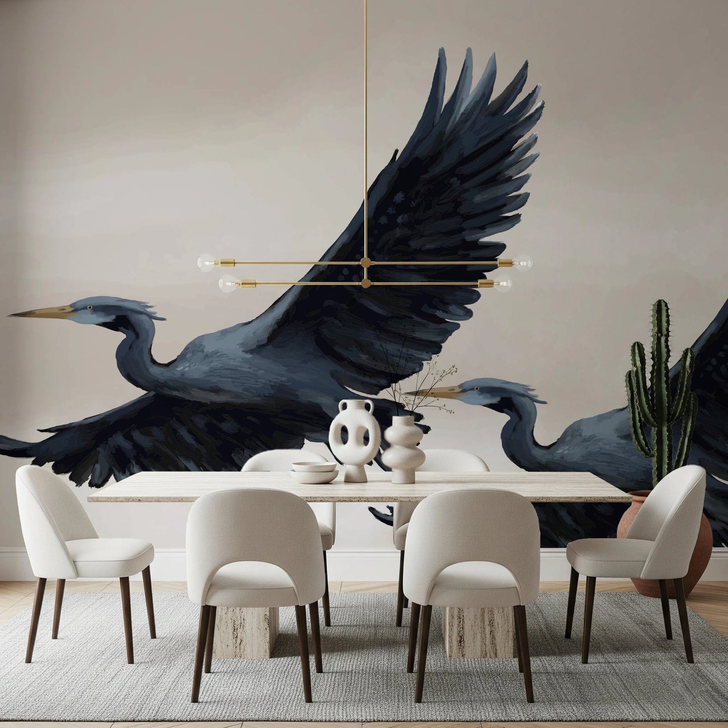 Migrating Herons Oil painting Wall Mural