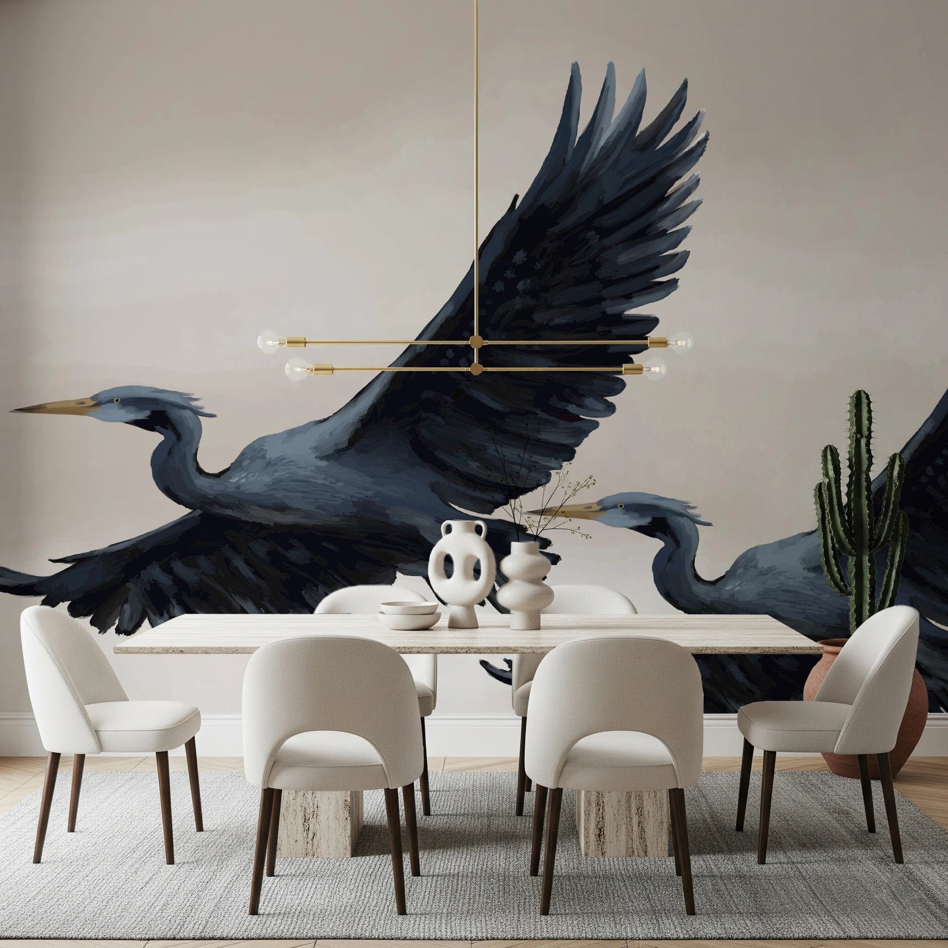 Migrating Herons Oil painting Wall Mural