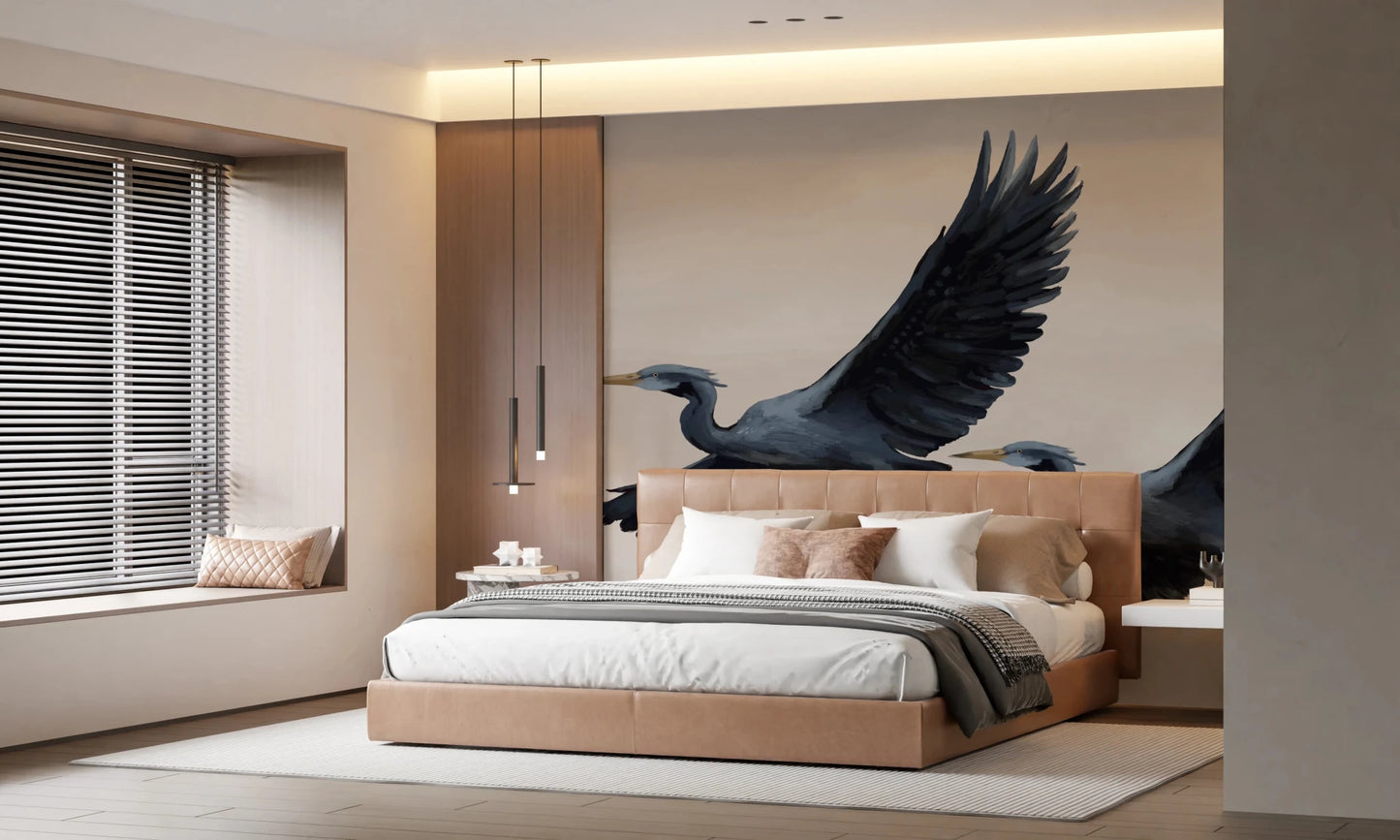 Migrating Herons Oil painting Wall Mural