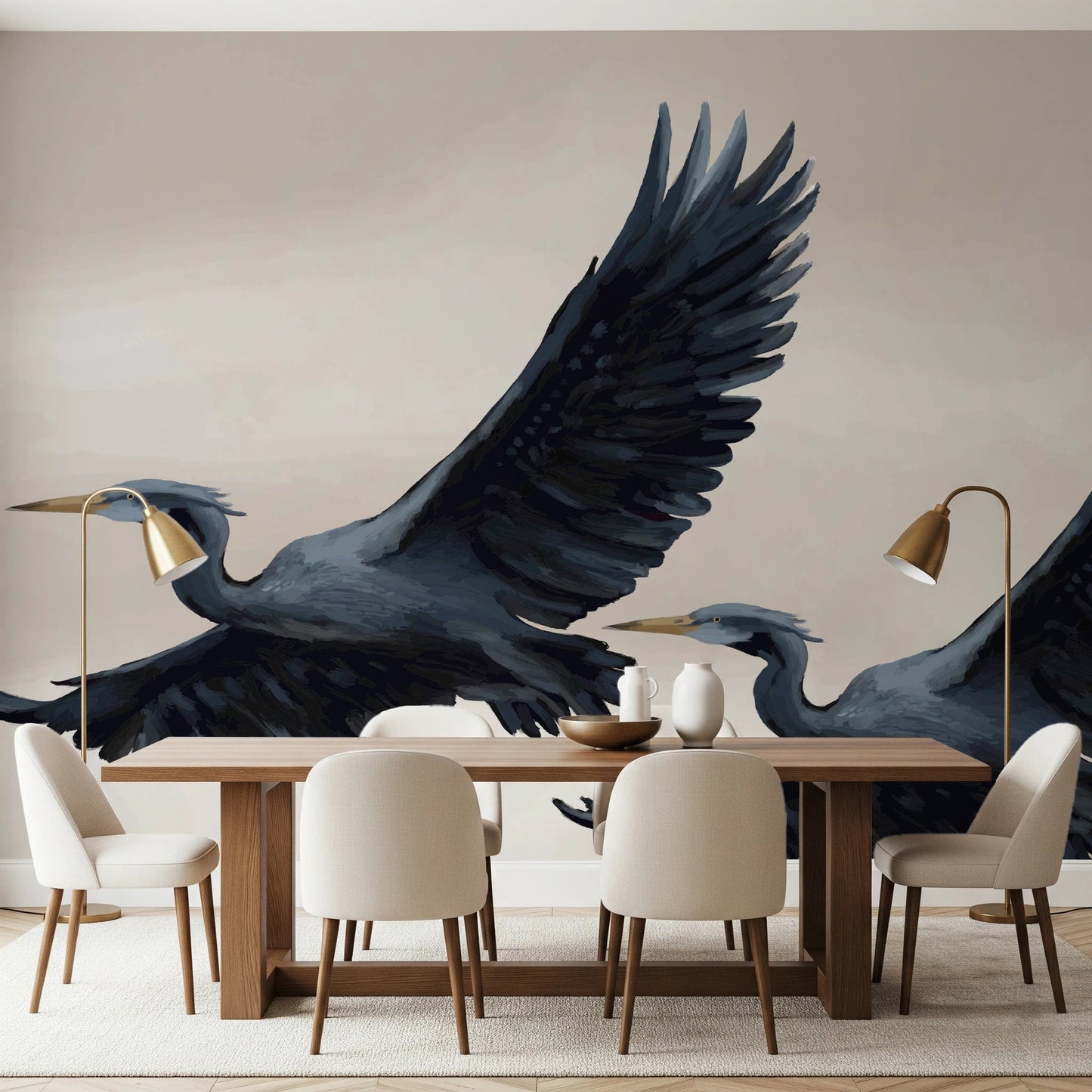 Migrating Herons Oil painting Wall Mural
