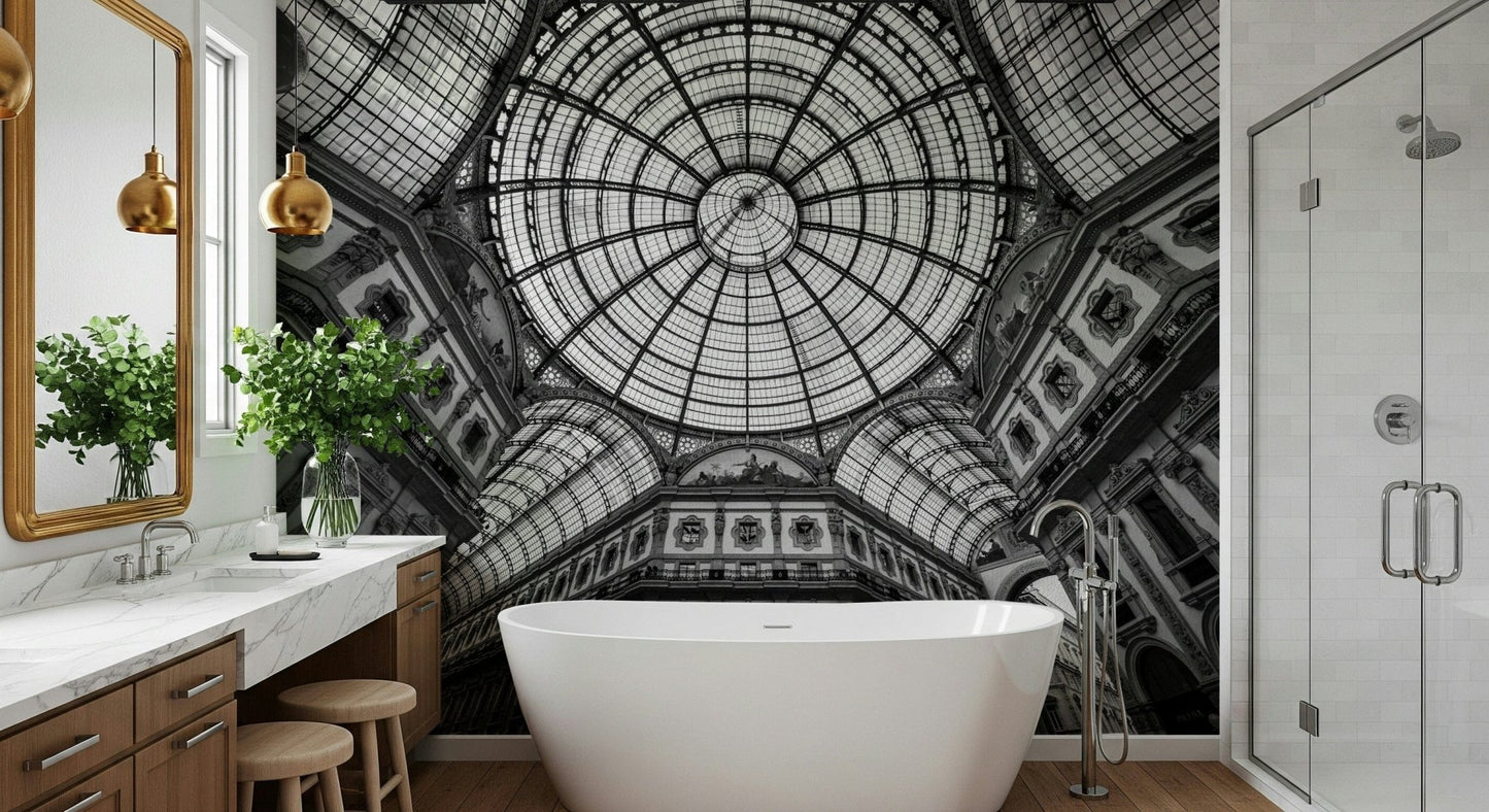 Milan vaulted arches wall mural in modern living space, neutral colour tones.