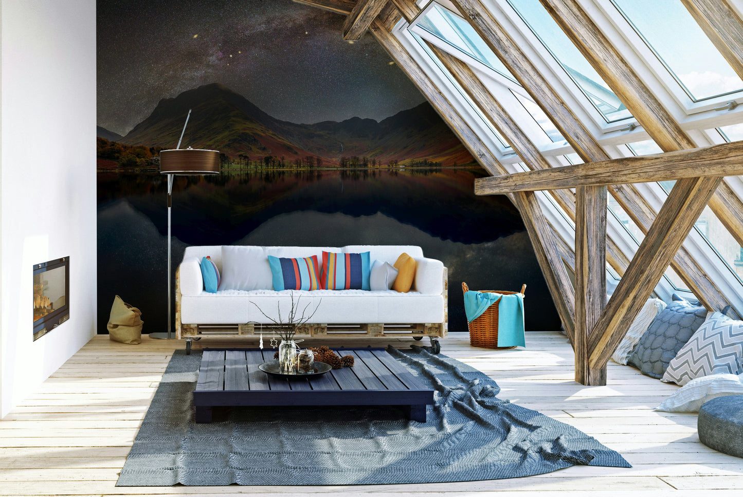 An angled shot of the mural's dark and starry color palette.

