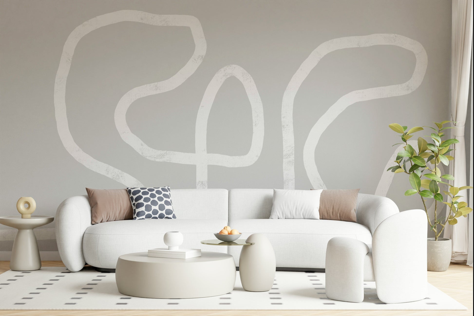 An artistic minimalist form mural for home decor.