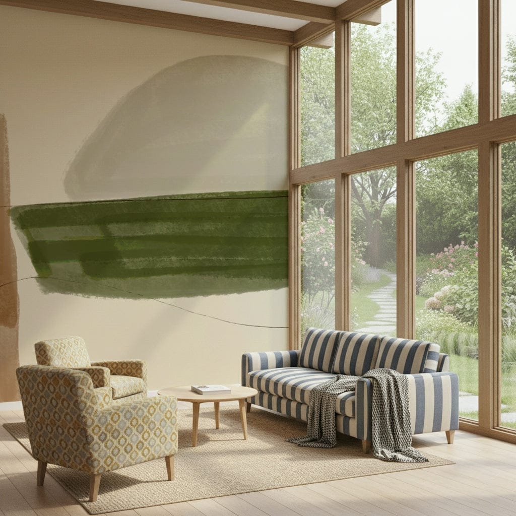 Serene Minimalist Nature Tones abstract painting style wall covering.