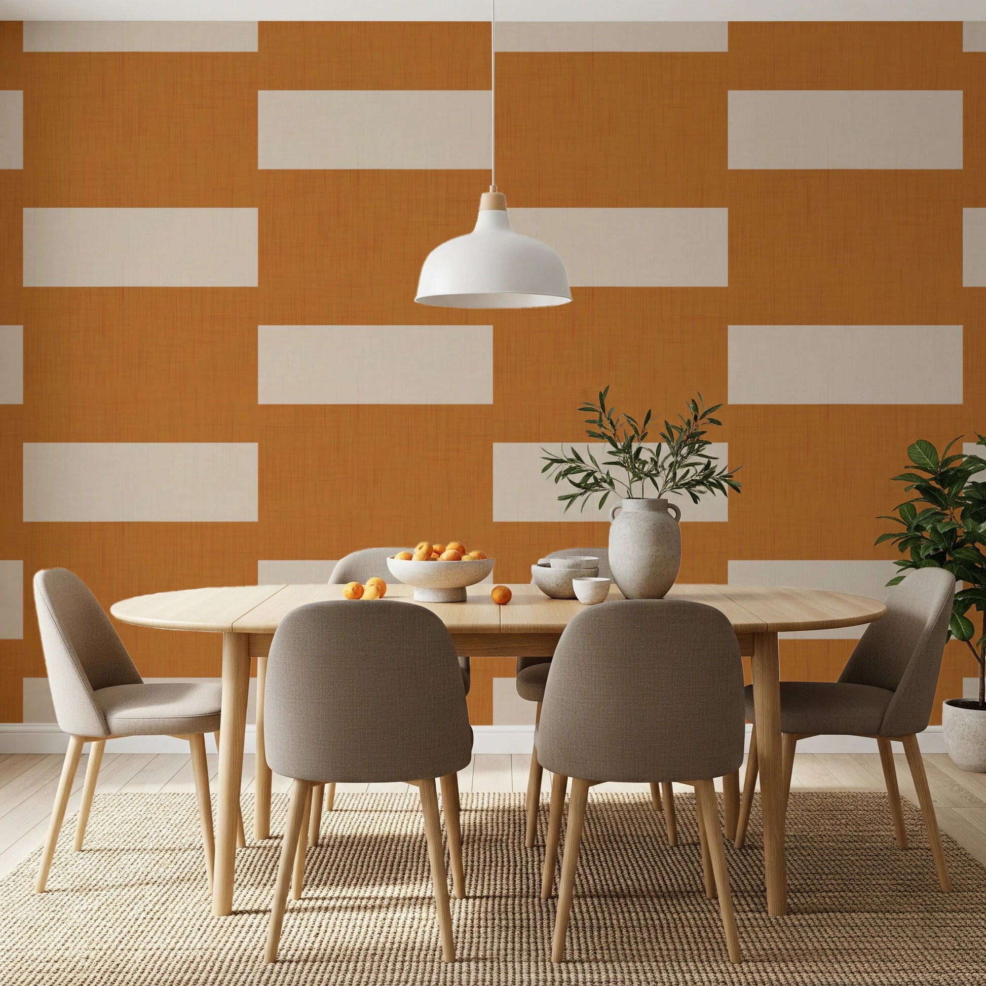 Minimal Stripe Block Terracotta Cream Wallpaper⁠