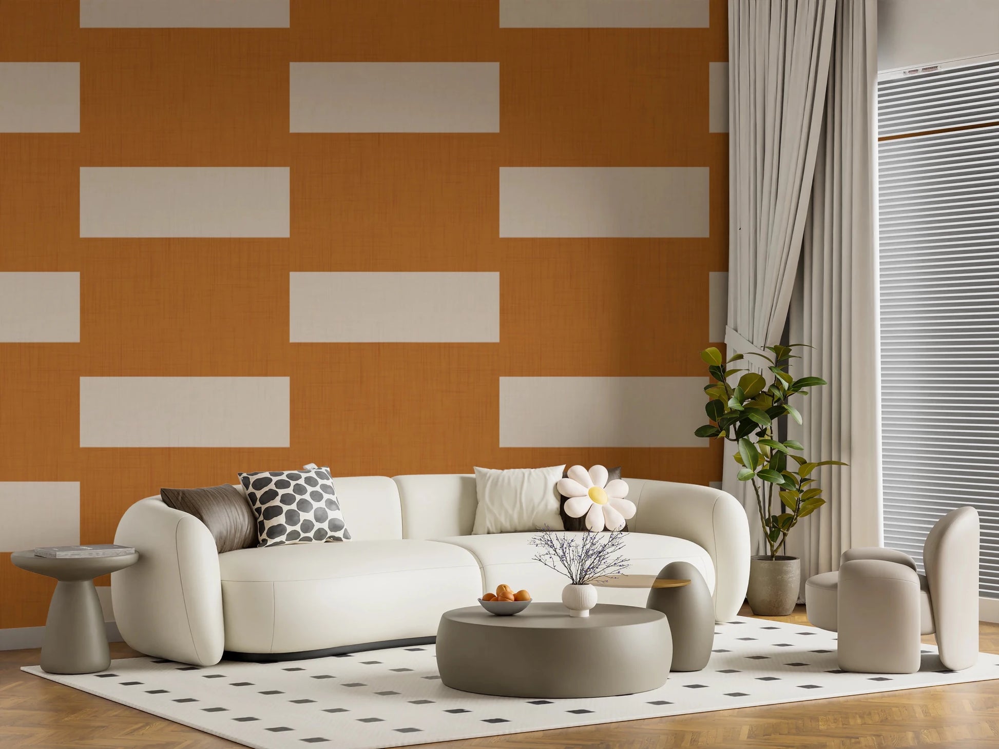 Minimal Stripe Block Terracotta Cream Wallpaper⁠