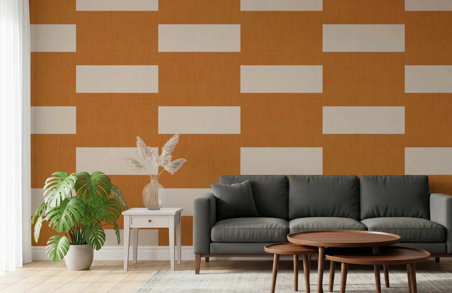 Minimal Stripe Block Terracotta Cream Wallpaper⁠