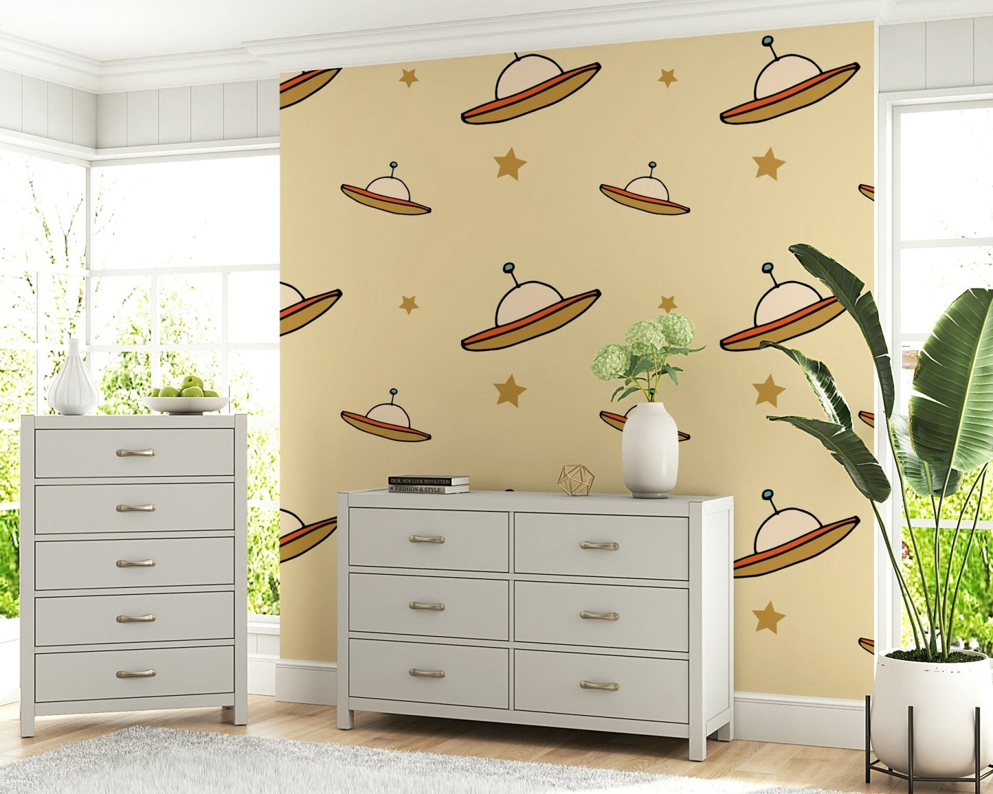 Groovy brown and orange, abstract space item, unique wall mural choice.