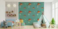 Cool teal wallpaper, celestial shapes, unique Minimal Vintage pattern.