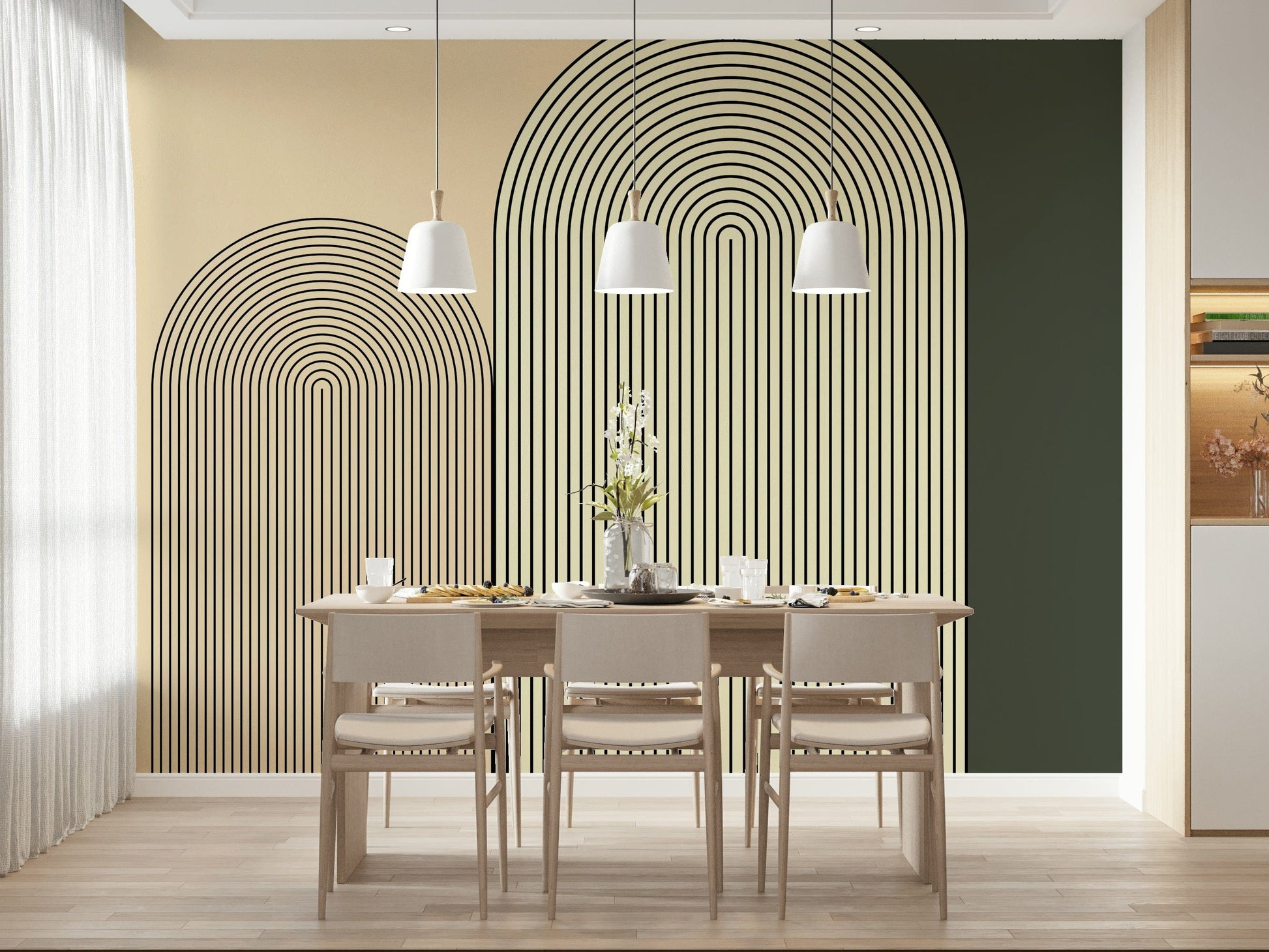 Minimalist geometric mural featuring curved arch motifs that bring balance and elegance to walls.