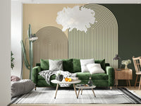 Abstract arch design wall mural with simple lines and soft color palette for refined spaces.