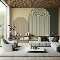 Contemporary minimalist mural featuring geometric arch forms for a serene, architectural feel.