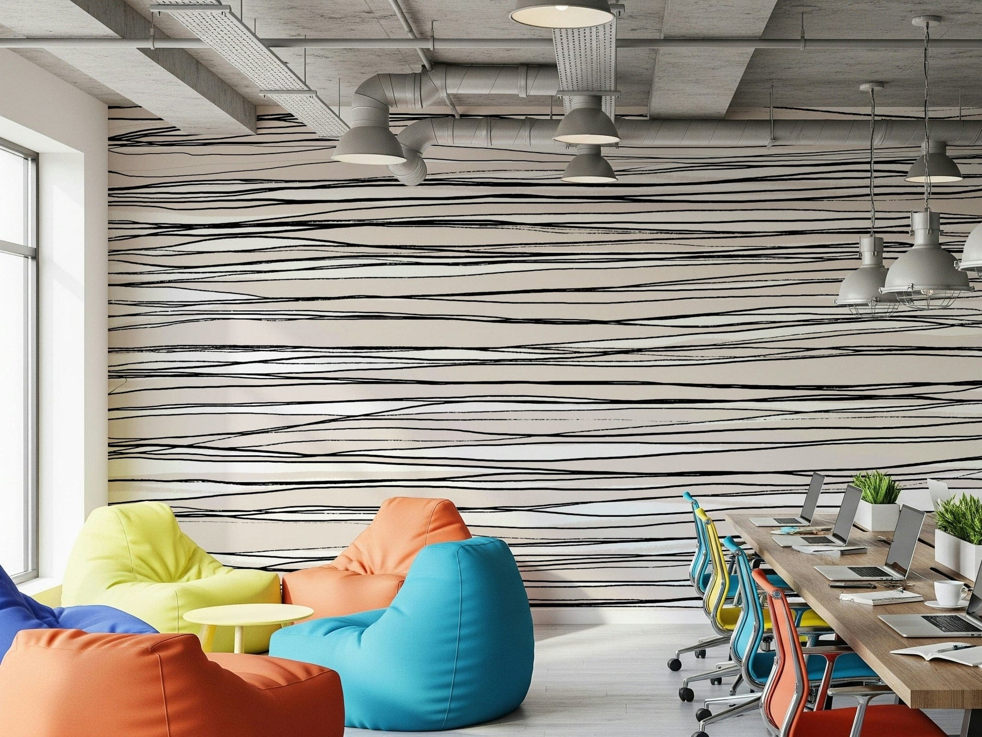 An artistic minimalist form mural for home decor.