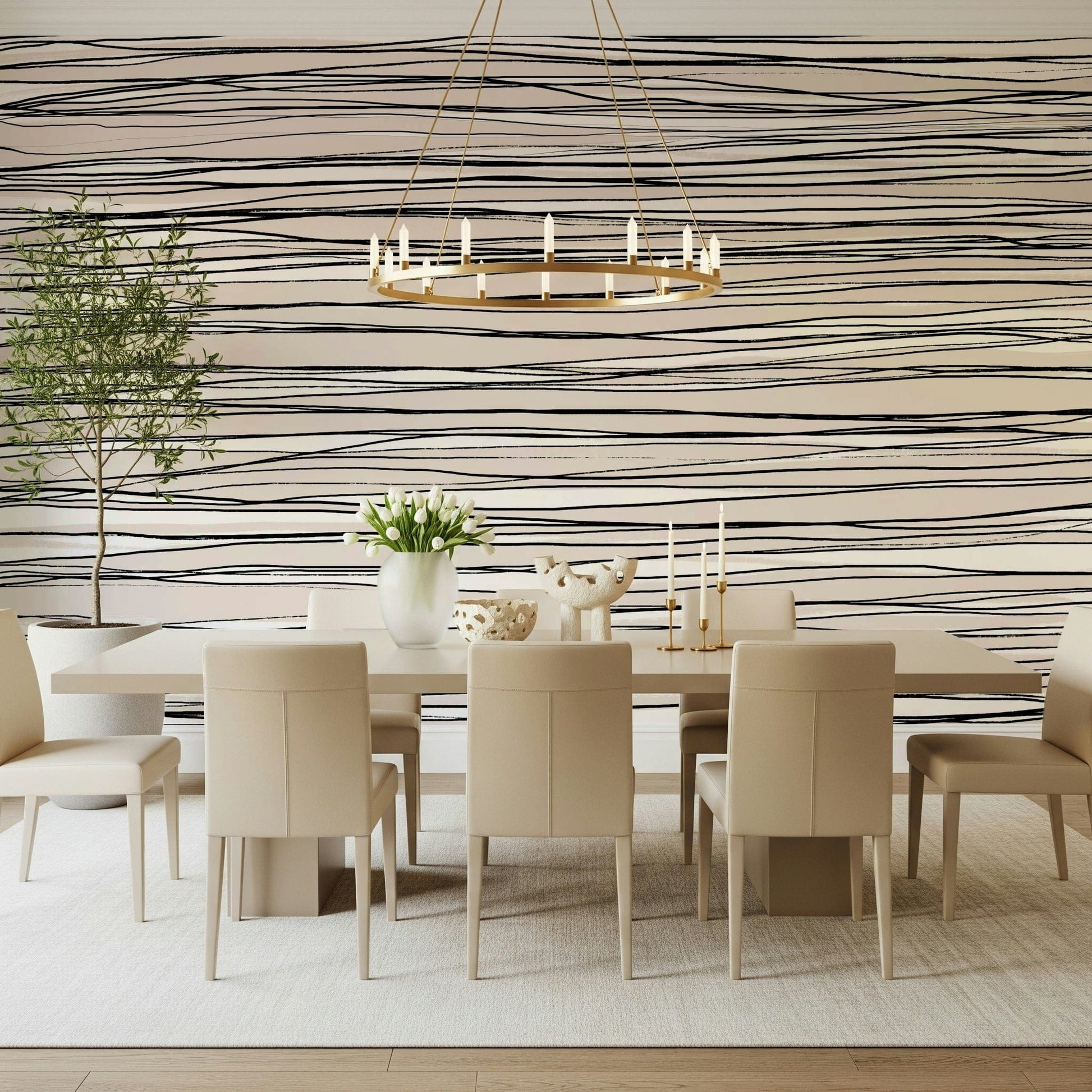 An artistic simple line mural on minimalist wallpaper.