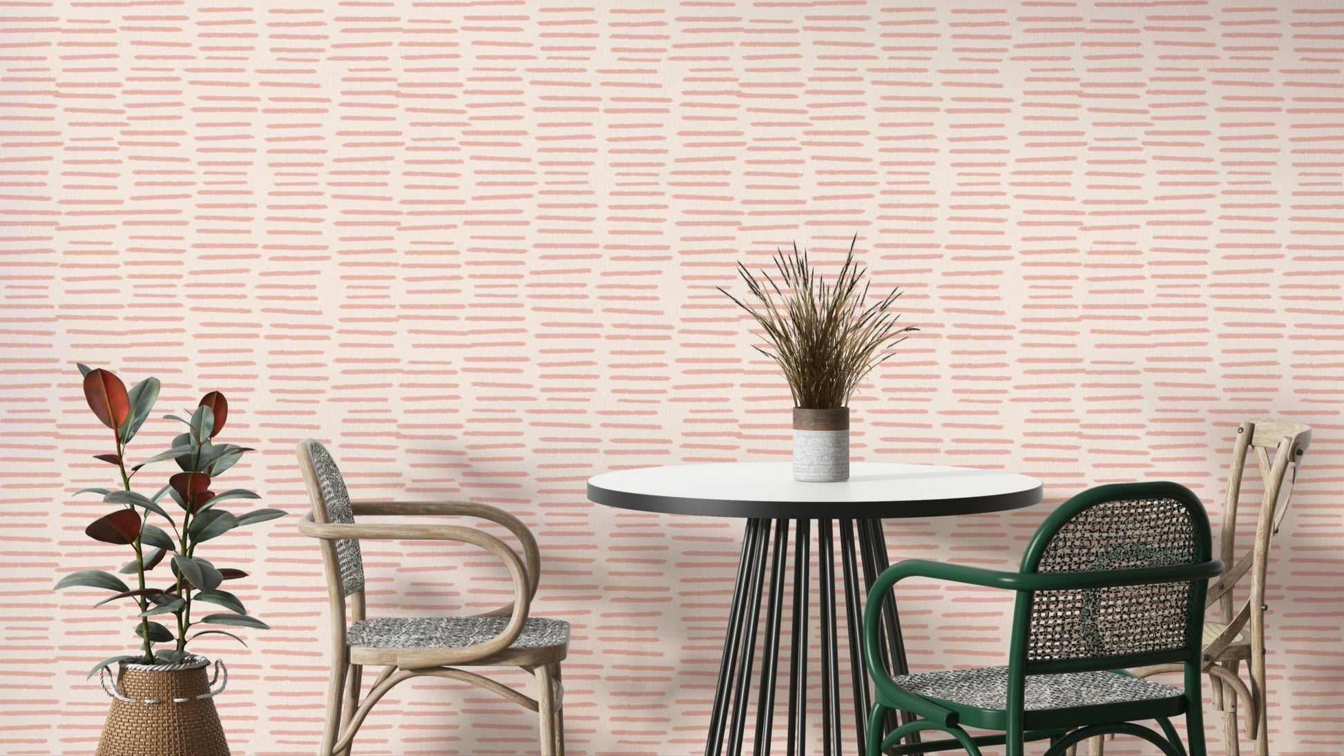 Pink wallpaper with organic brush stroke stripes

