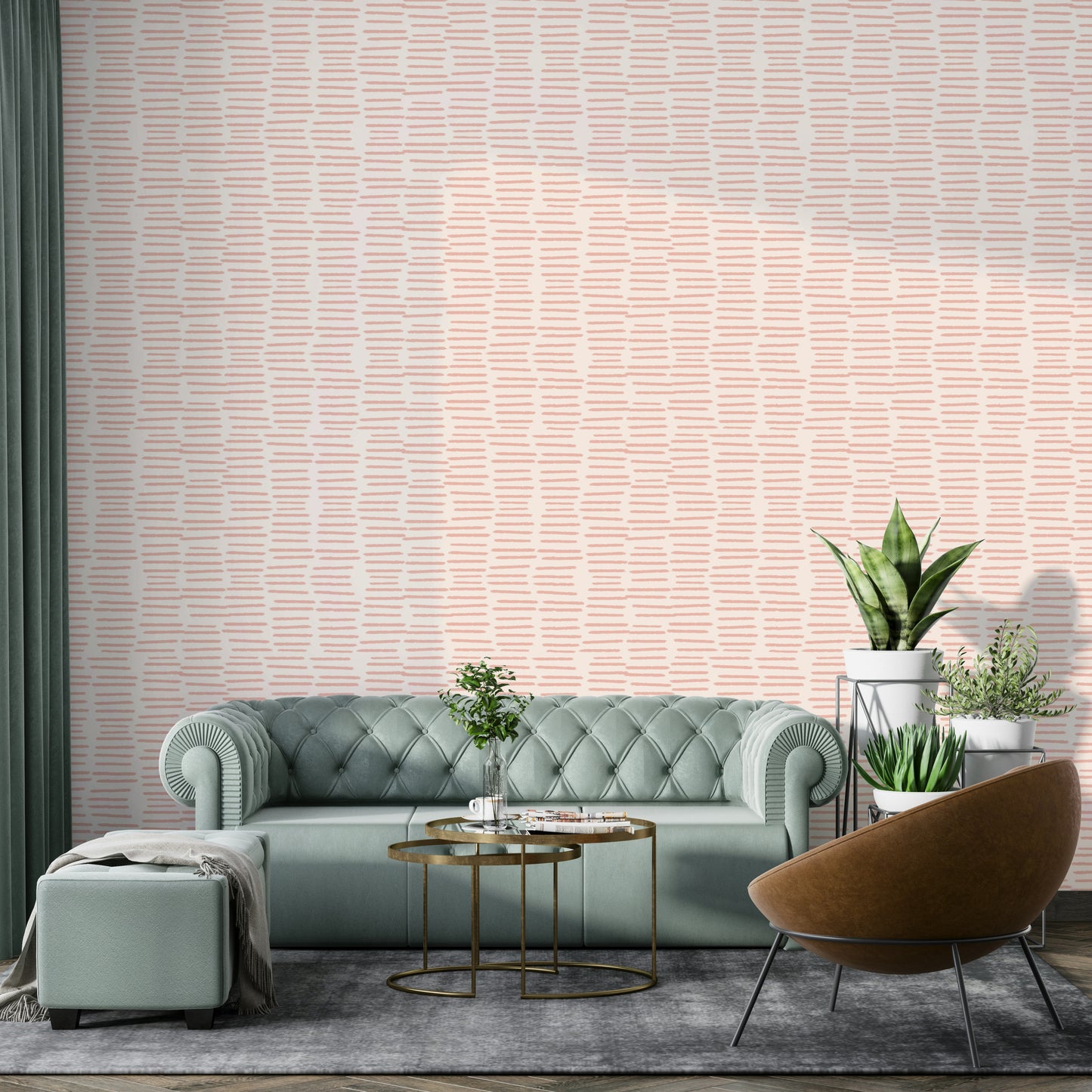 Pink striped wallpaper with boho aesthetic


