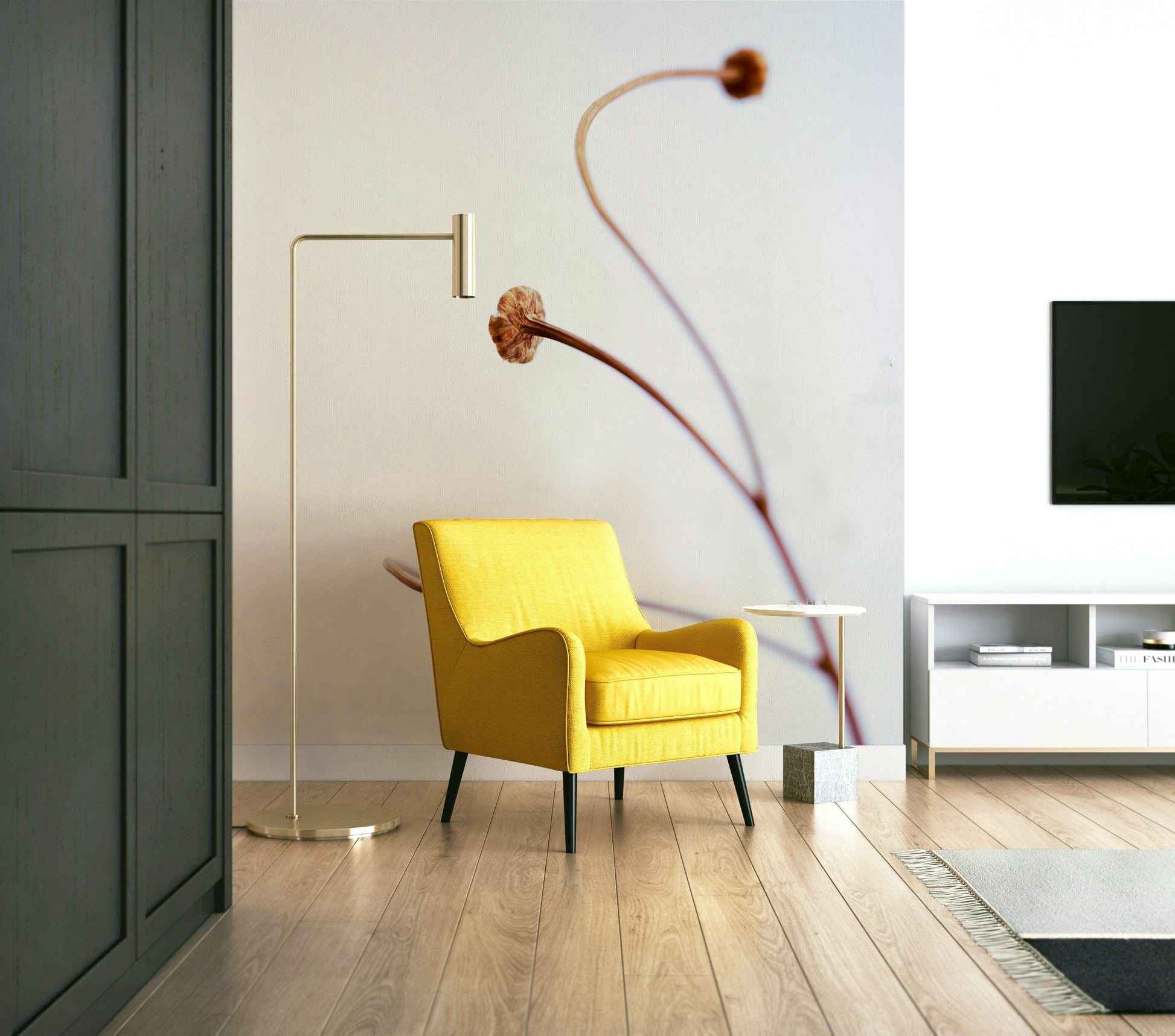 A high-angle view of the wall mural in a large space.

