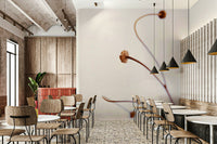 A minimalist interior with the subtle botanical wallpaper.

