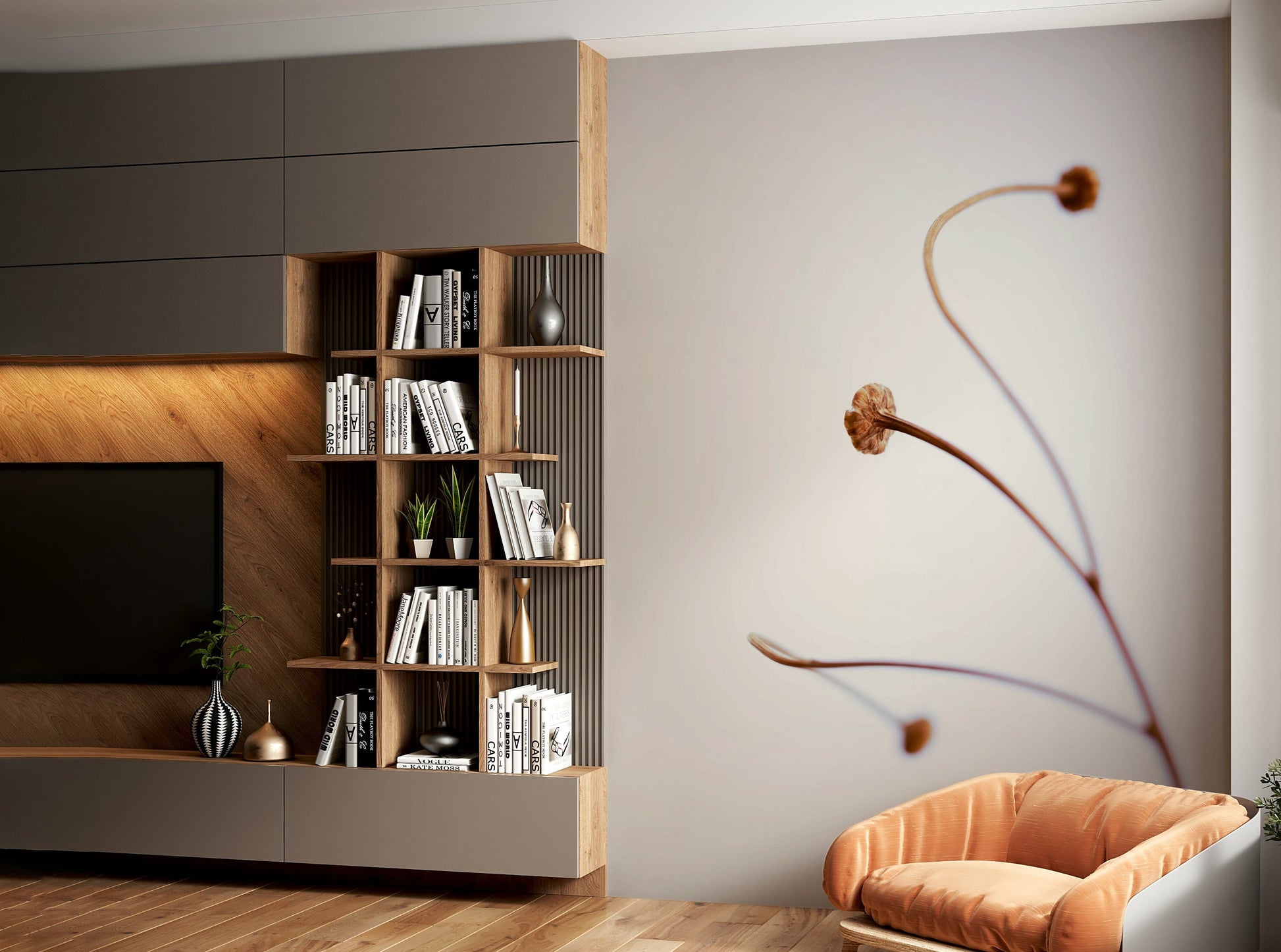 A detail of the graceful, curved lines in the minimalist design.

