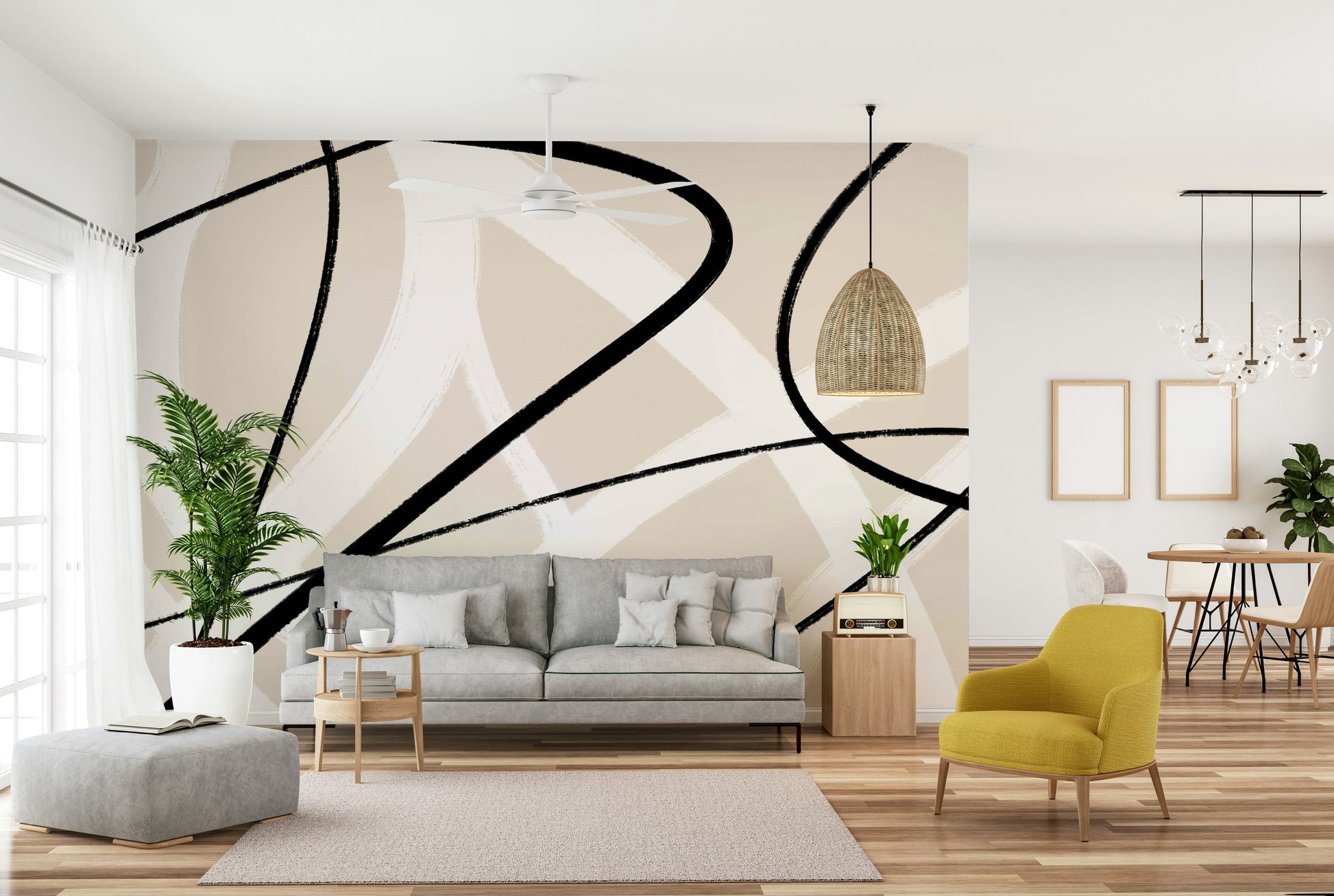 An artistic minimalist stroke mural for home decor.

