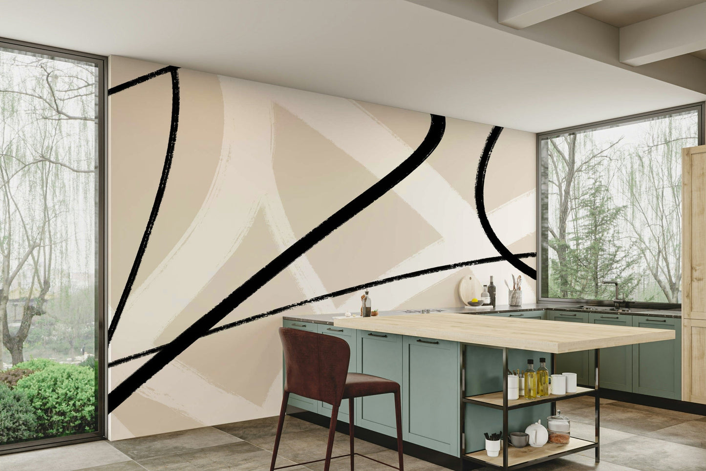A beautiful modern art wall mural for a living room.

