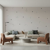 A peaceful modern abstract mural on decorative wallpaper.