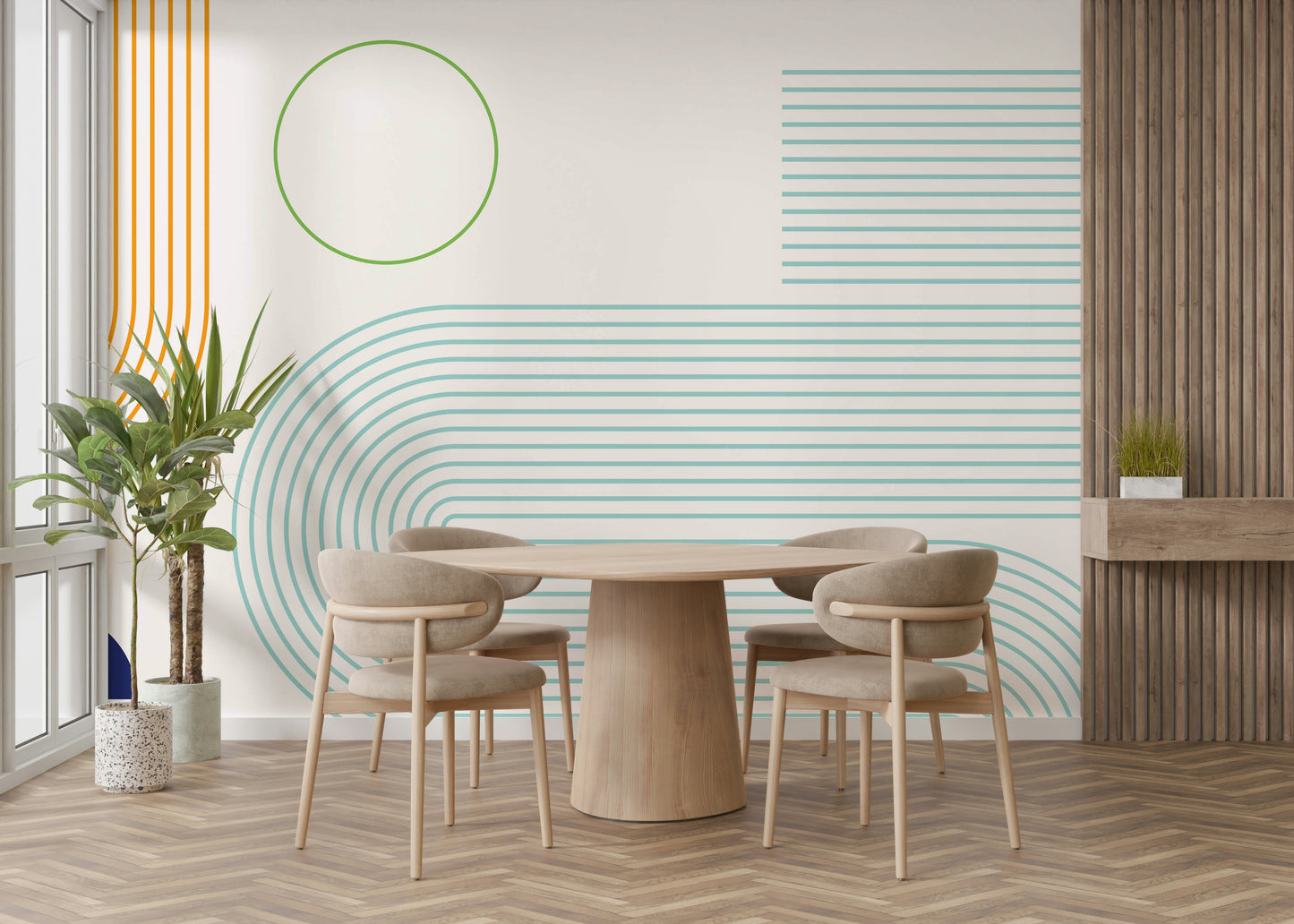 Calm and modern wall mural with geometric flow

