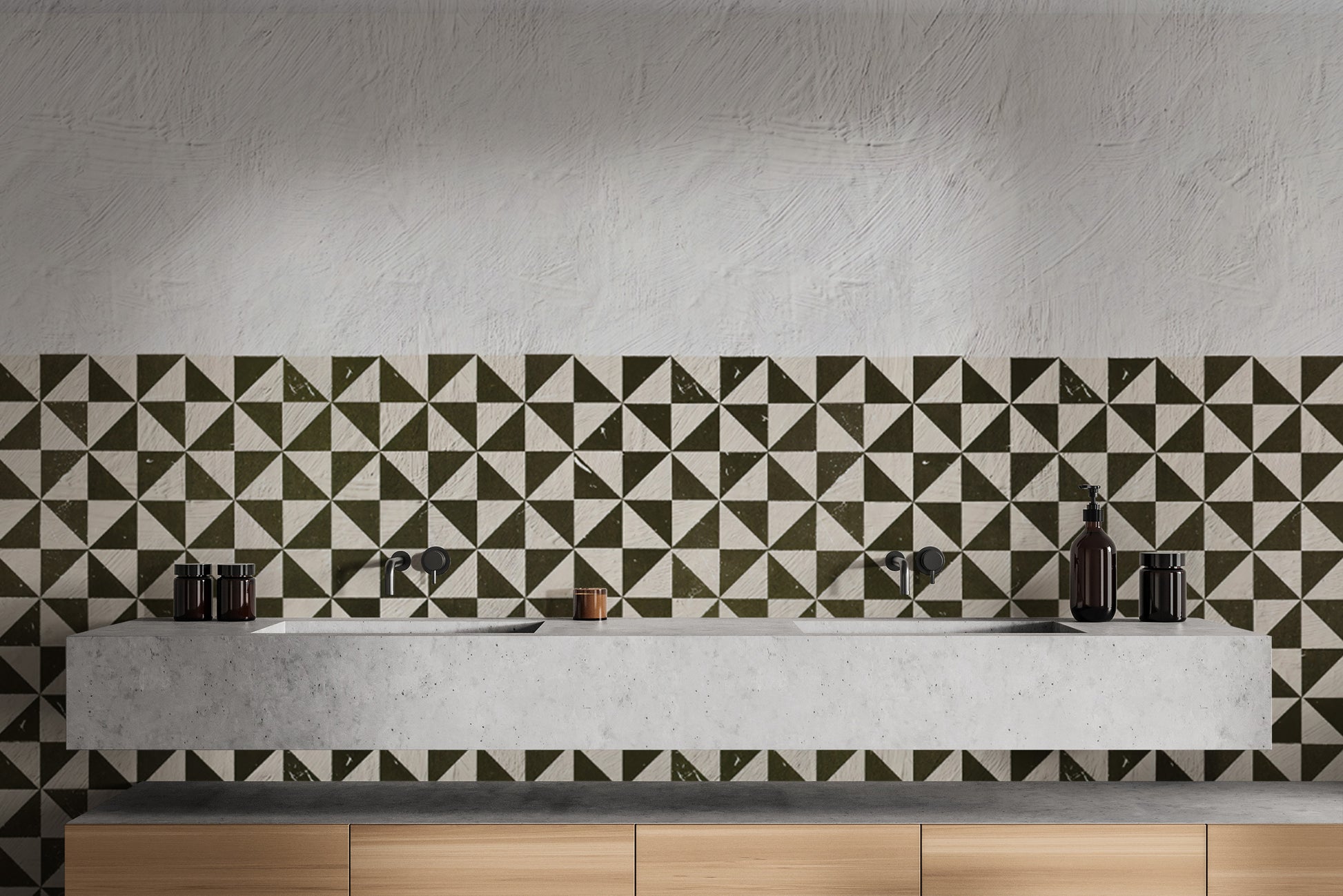 Industrial style geometric wall covering in black & white
