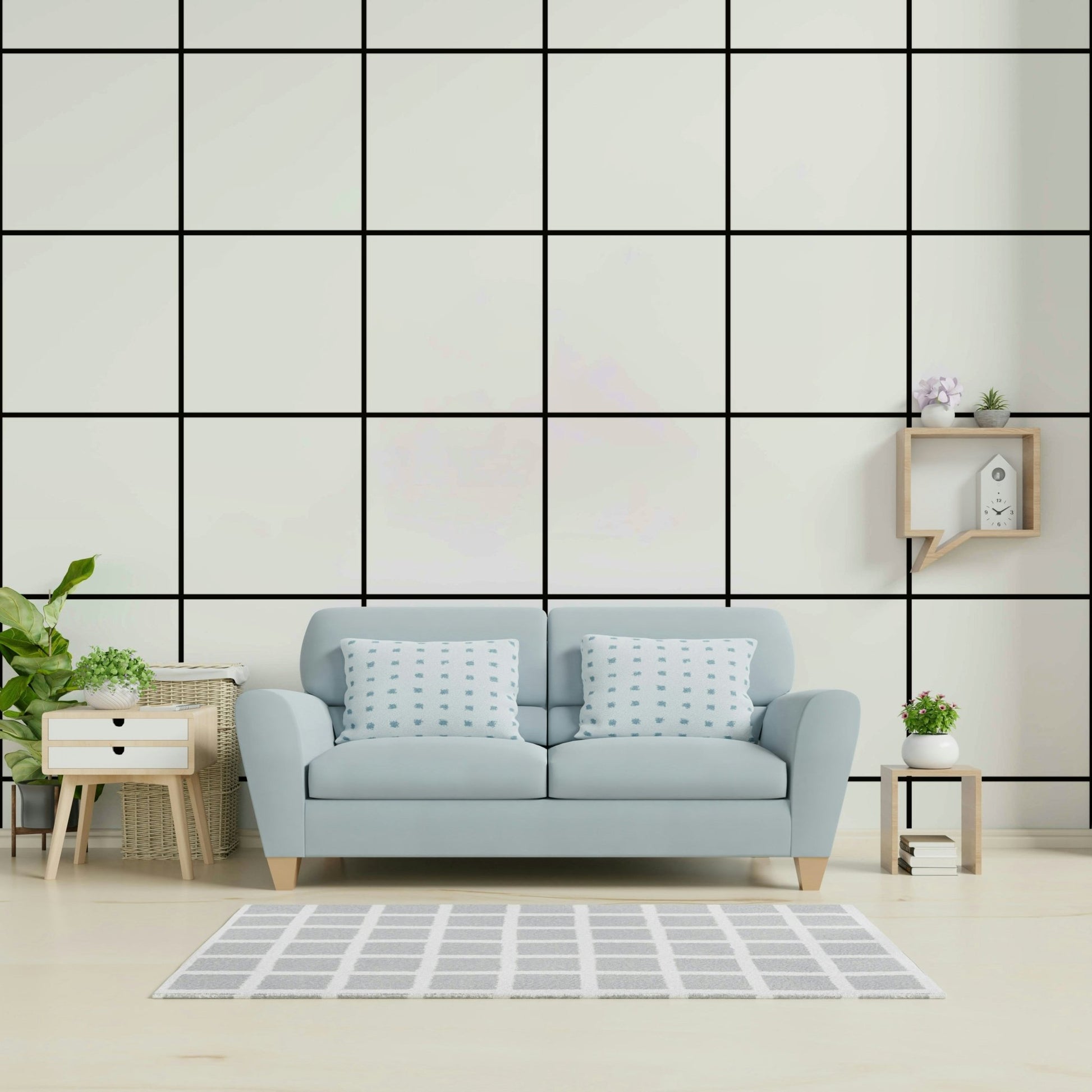 Sharp black-and-white grid wallpaper for minimalist interiors.

