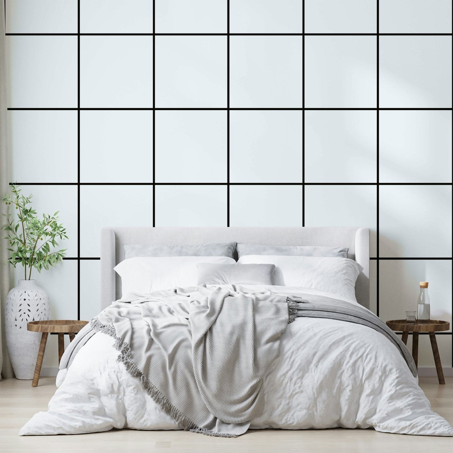 Clean grid wallpaper design perfect for minimal interiors.

