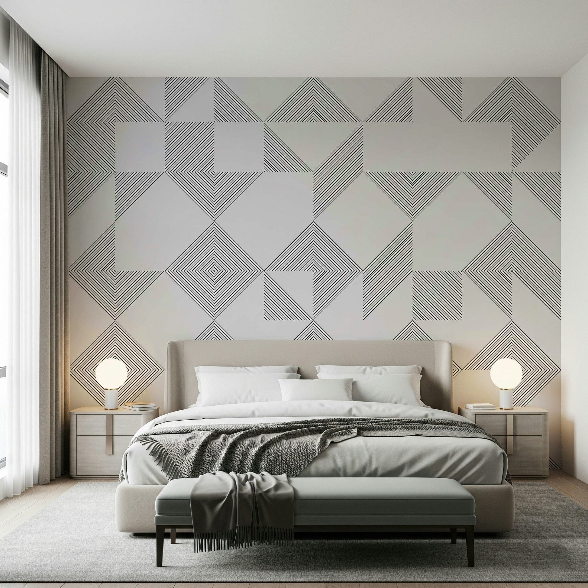 Minimalist wallpaper showcasing crisp parallel lines in diamond and triangle formations.