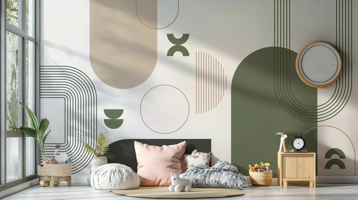 Minimalist retro wall mural with vintage tones

