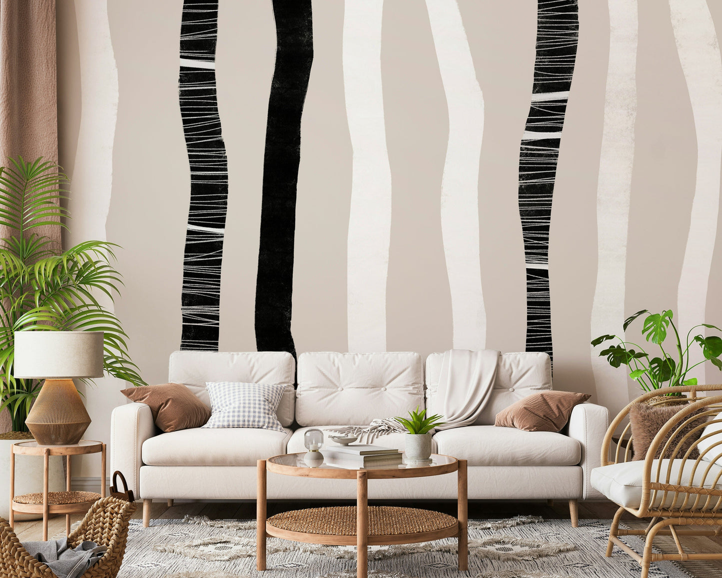 A calming abstract design wallpaper mural that defines a space.