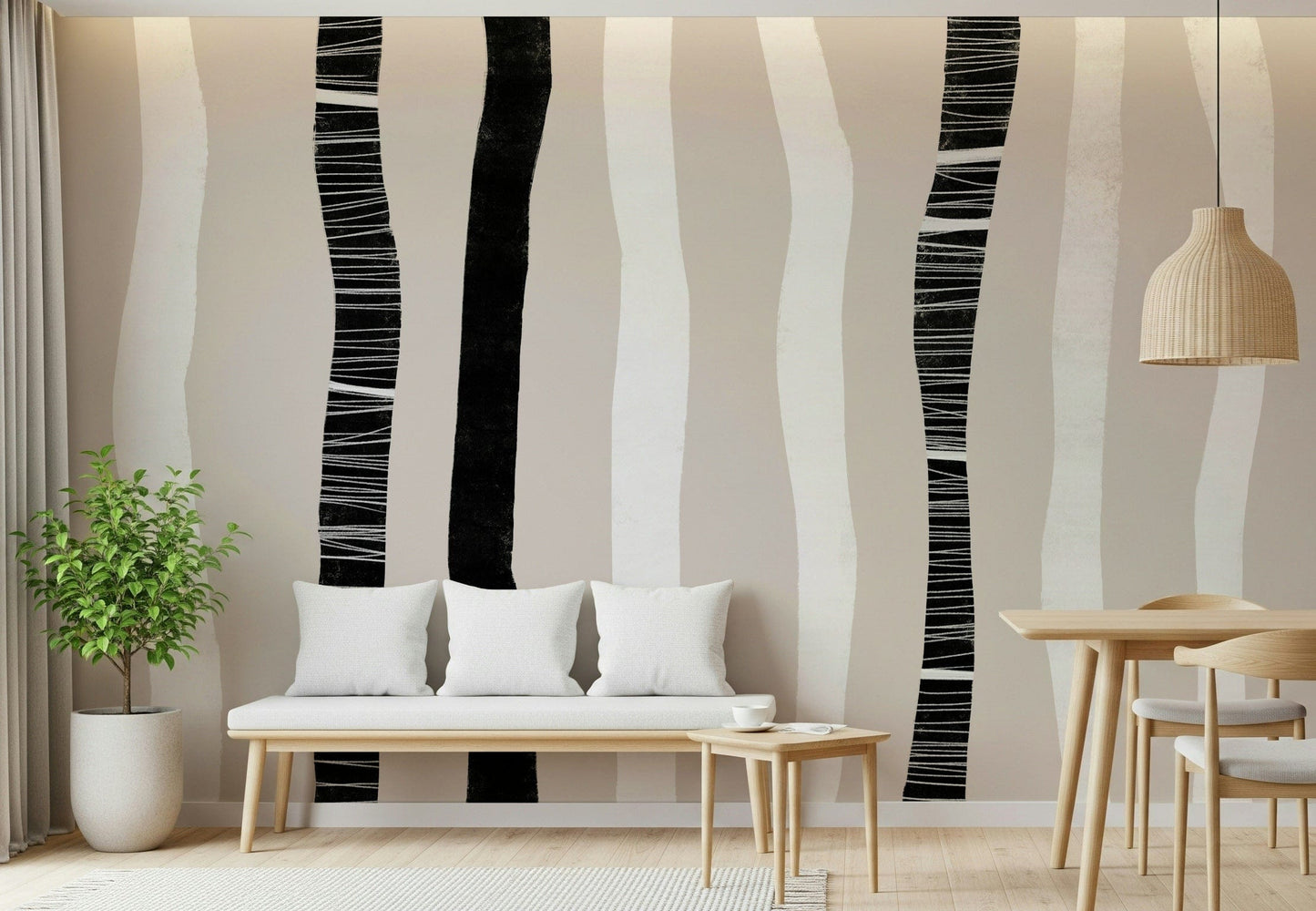 An artistic minimalist form mural for home decor.