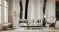 A peaceful modern abstract mural on decorative wallpaper.