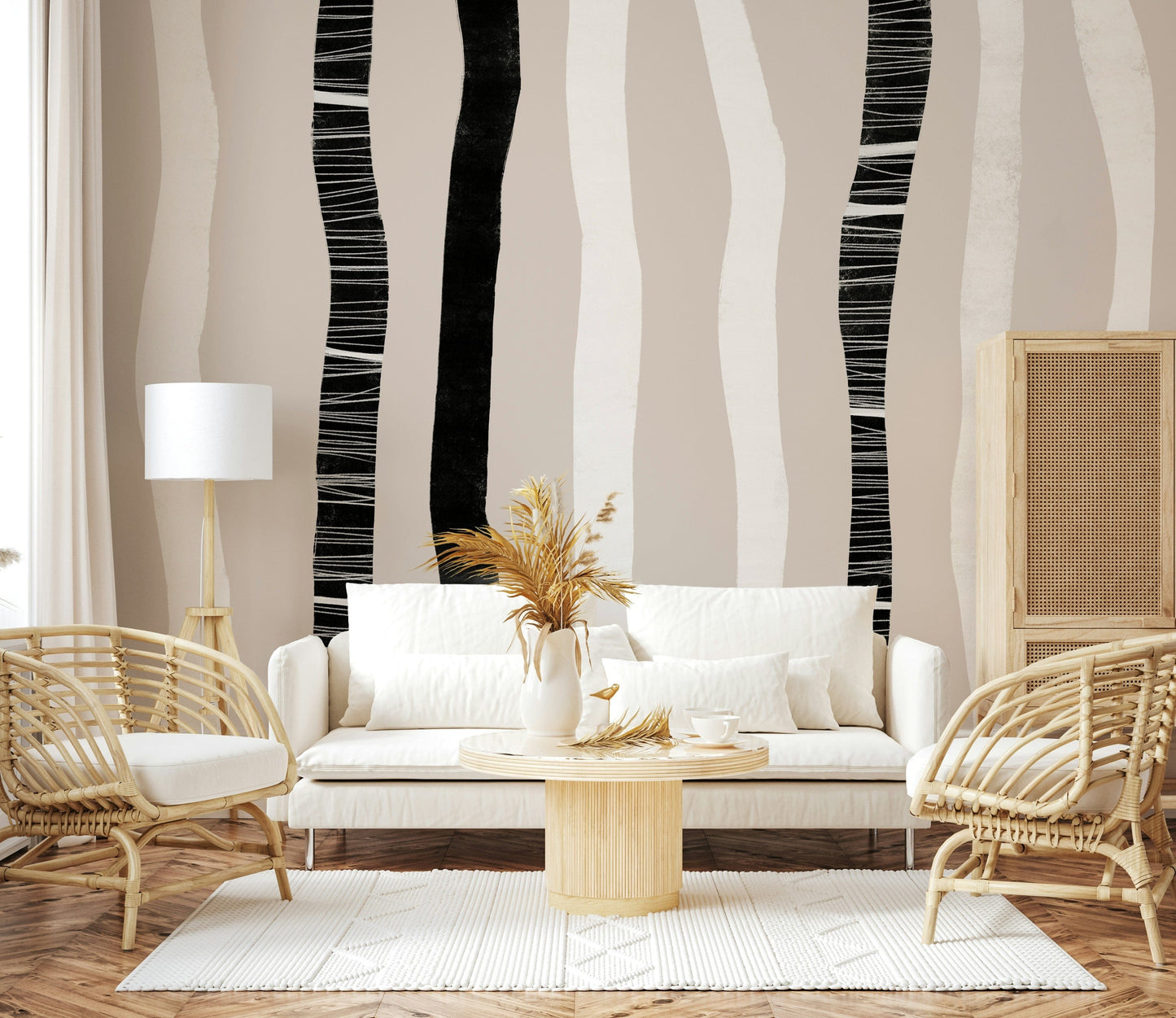 A contemplative gentle stripe wallpaper mural for a feature wall.