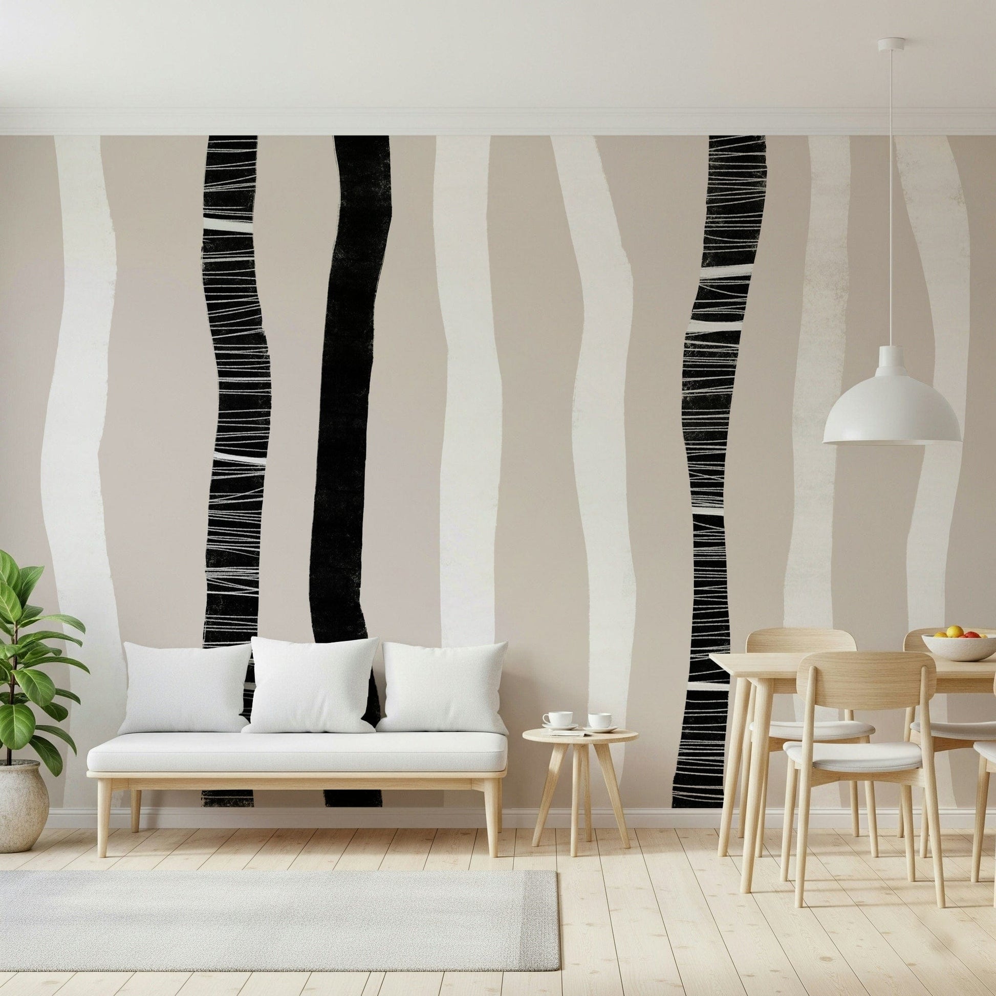 An artistic soft focus mural on minimalist wallpaper.