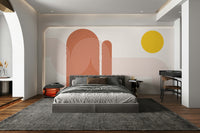 Abstract sunset mural with gentle pastel hues

