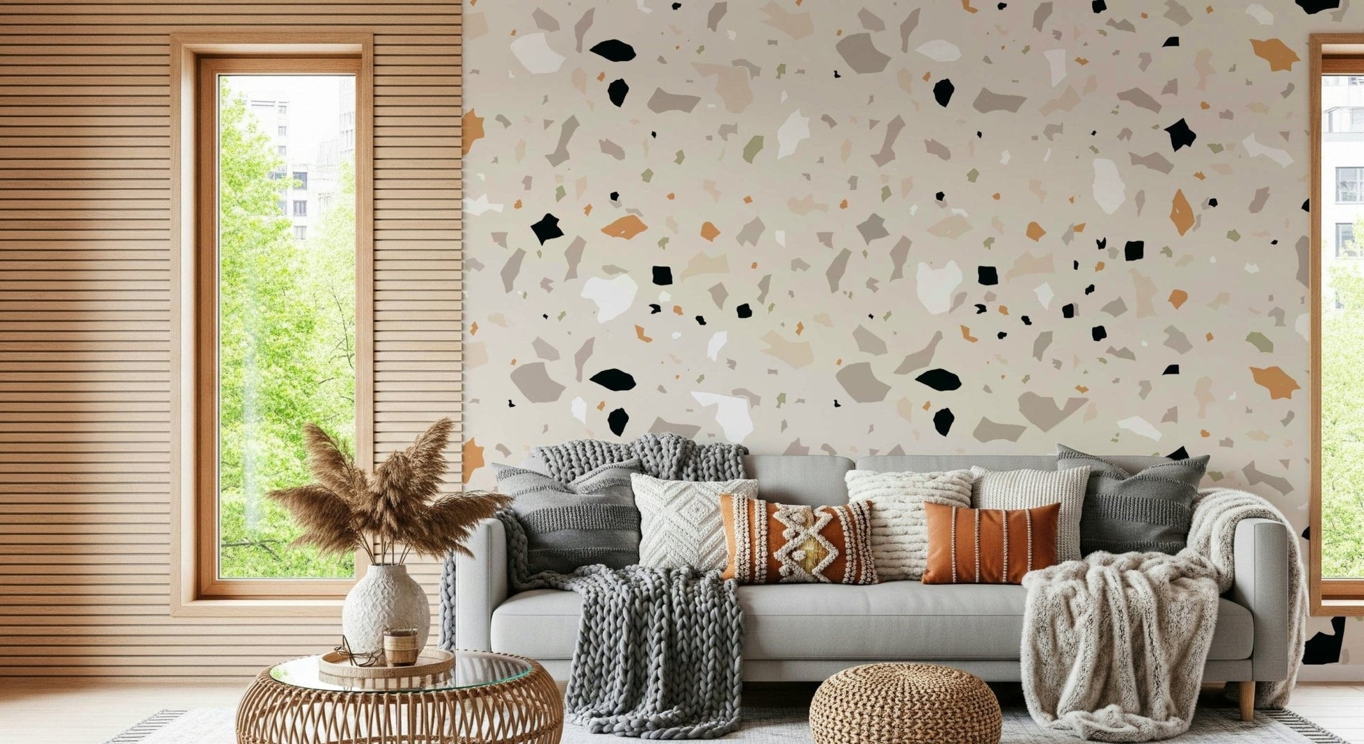 Stylish Minimalist Terrazzo wallpaper warm stone tones.