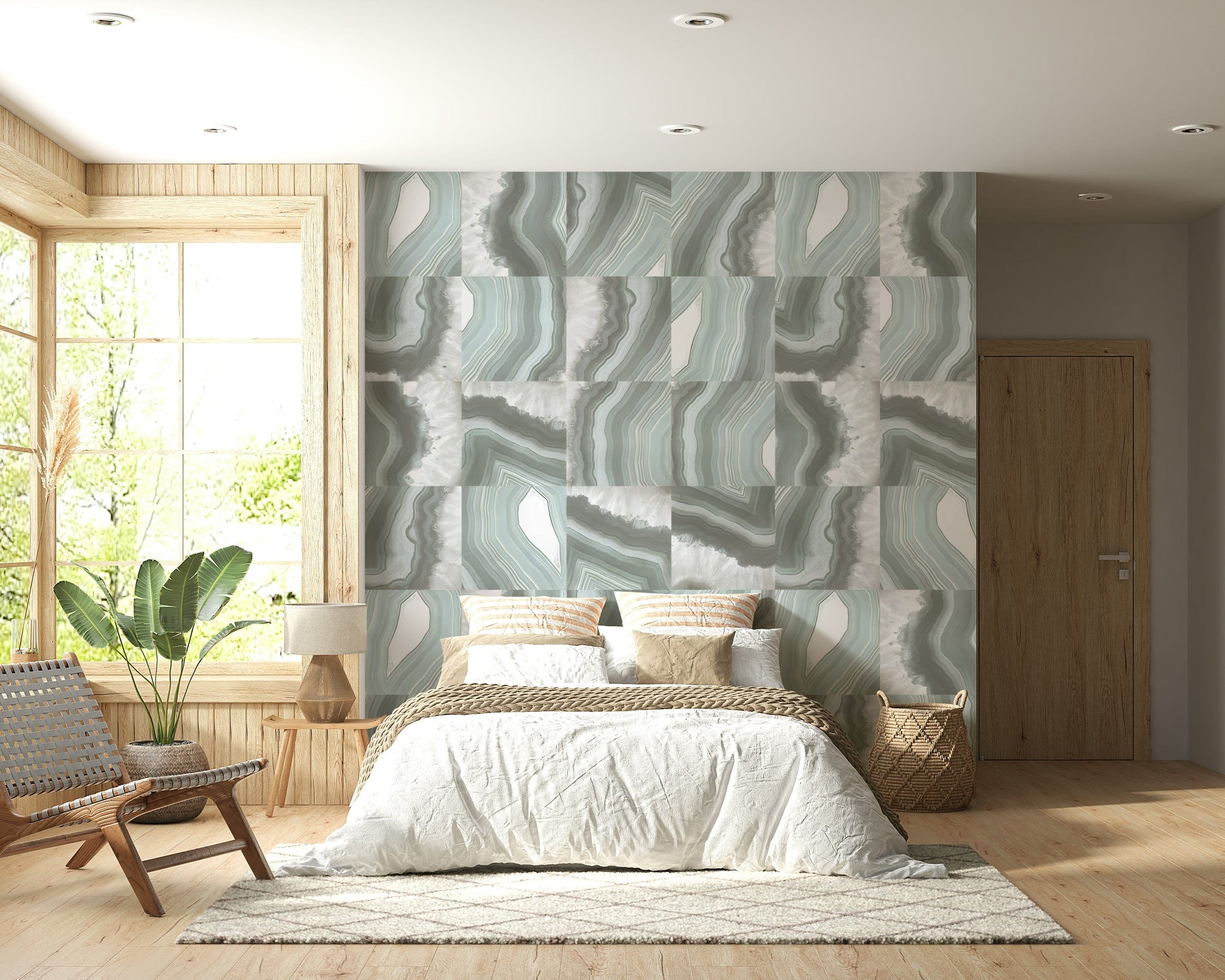 Wall mural with serene mint marble swirls and subtle agate-inspired patterns.